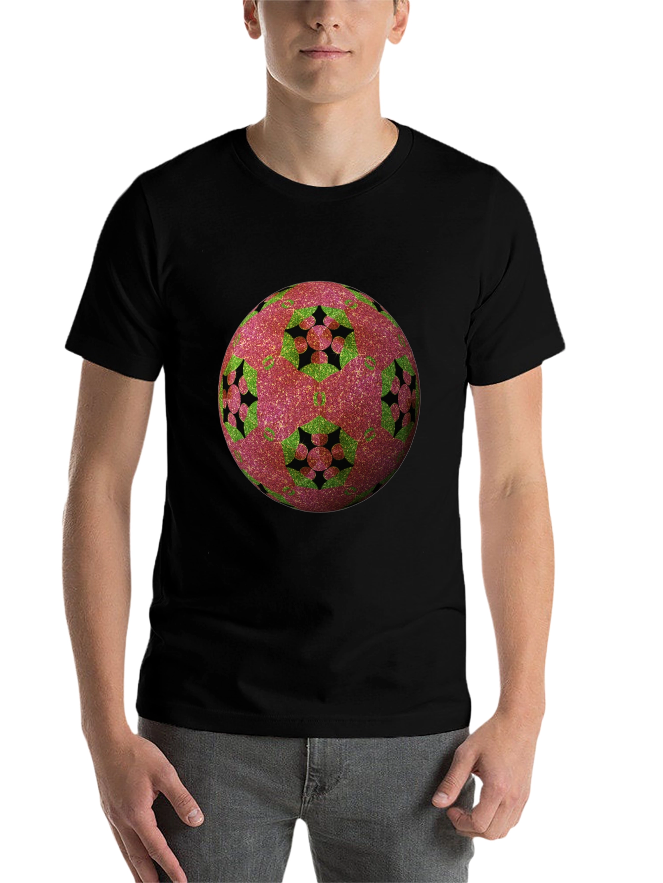 Black Abstract Orb Design Tee view 7