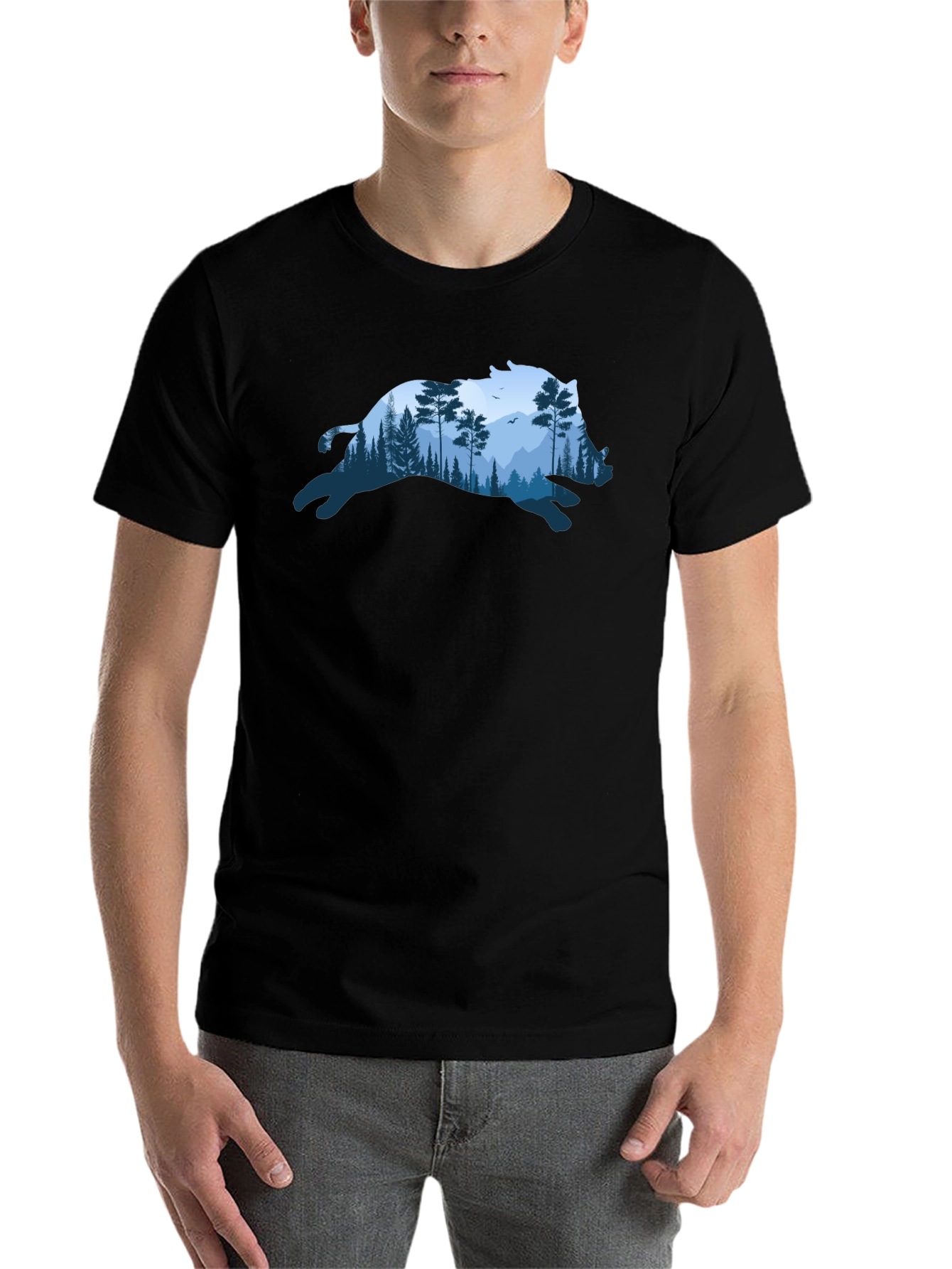 Black Wild Boar Forest Tee - Nature Inspired Black T-Shirt view 7