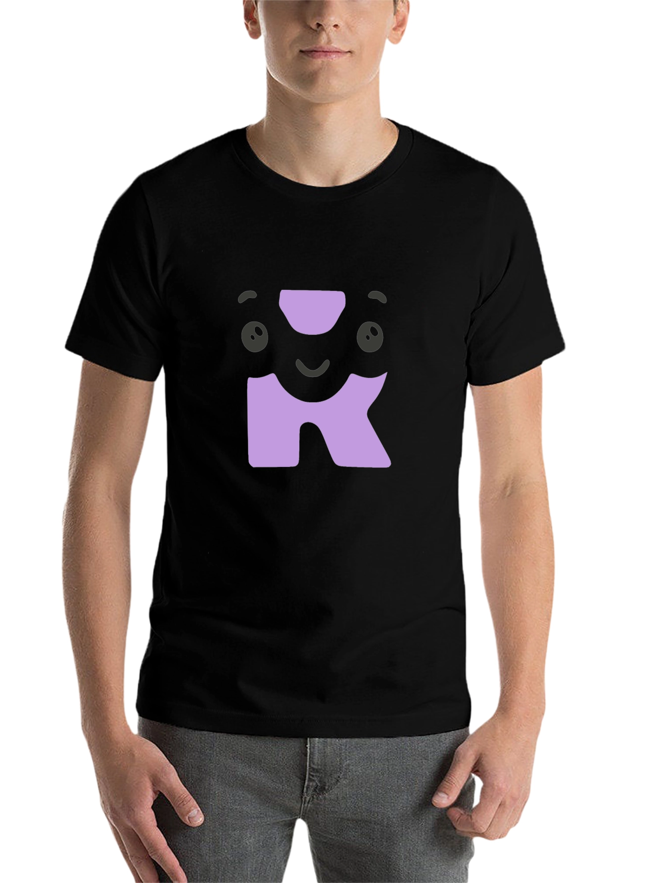 Black Cute Character Initial "R" Black T-Shirt view 7