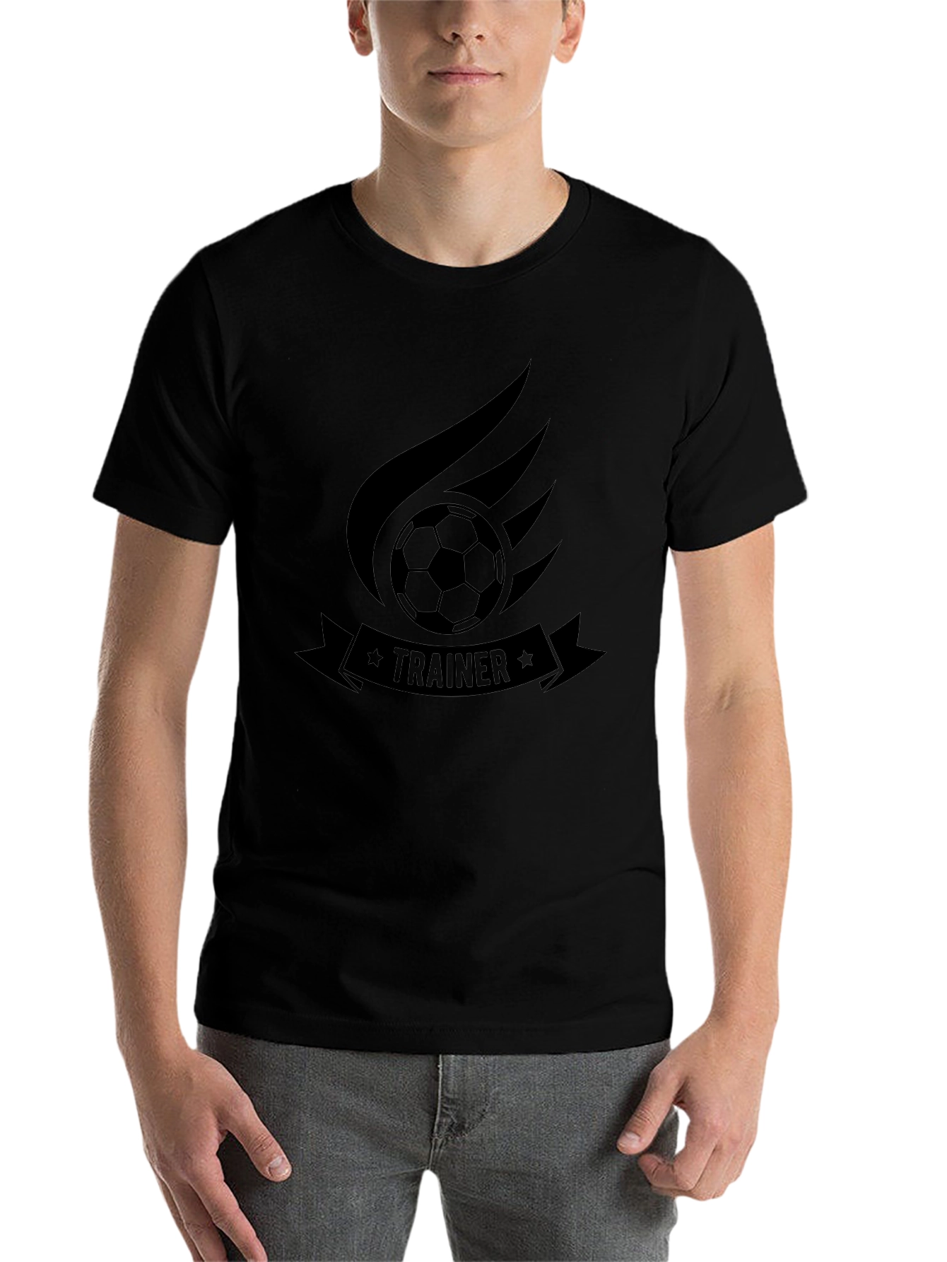 Black Soccer Trainer Graphic T-Shirt - Black Cotton Tee view 7
