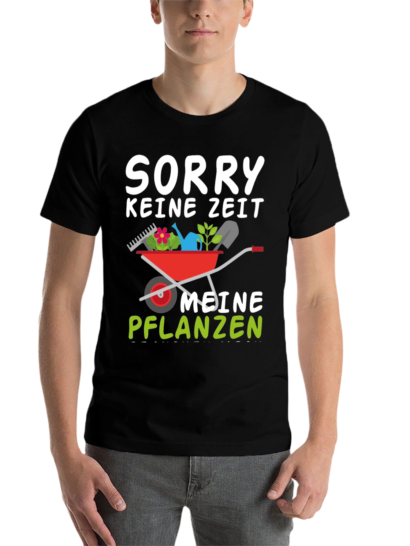Black Gardening T-Shirt: Sorry, No Time, My Plants view 7