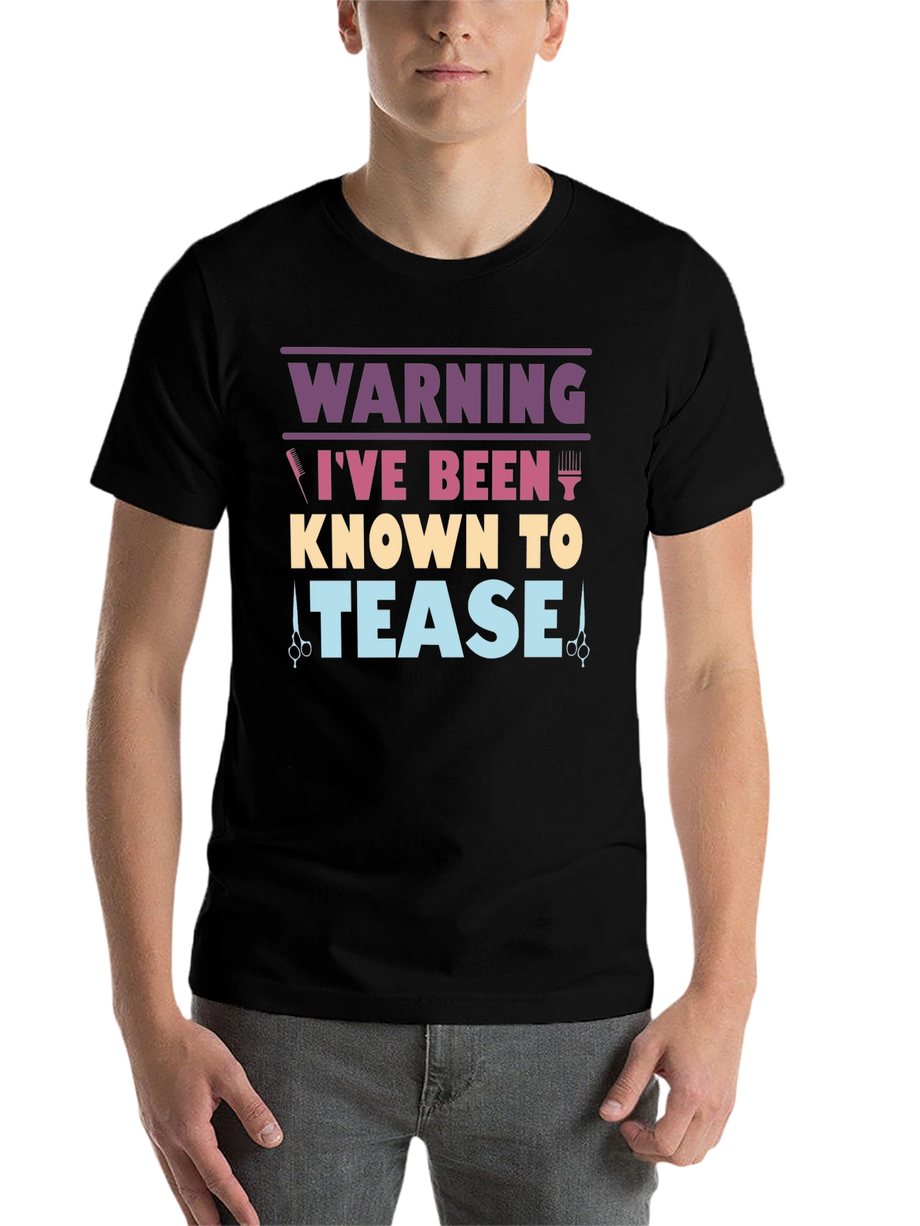 Black Warning I've Been Known To Tease Barber/Hair Stylist Graphic Tee view 7
