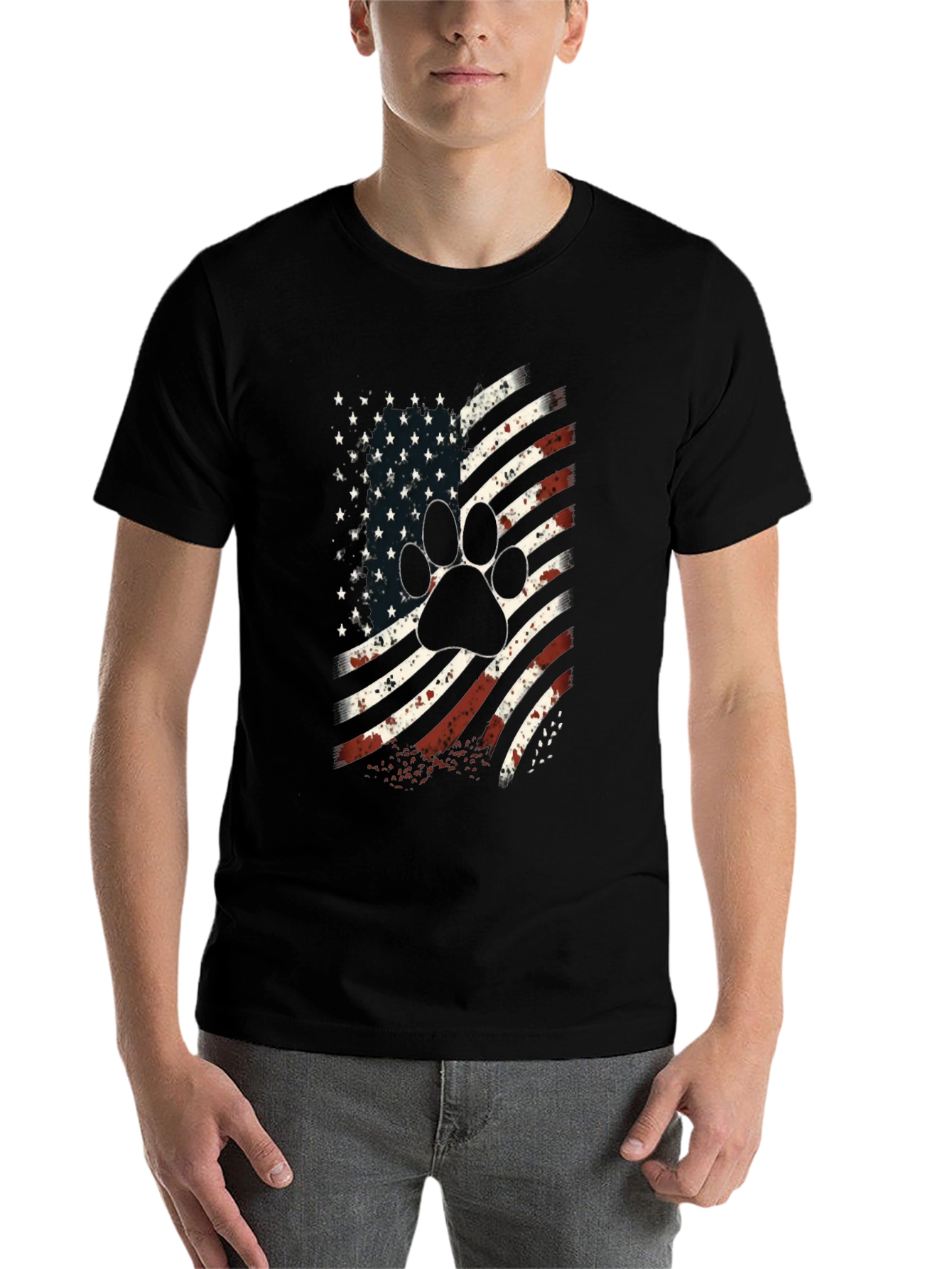 Black Patriotic Paw Print USA Flag Graphic T-Shirt view 7