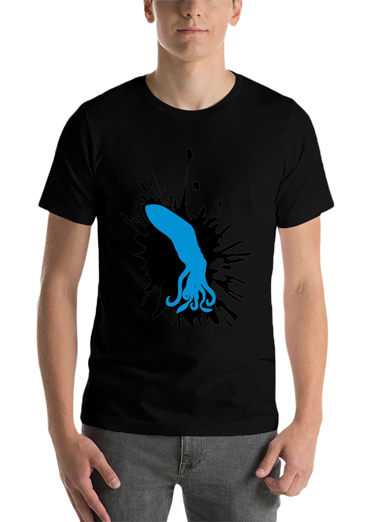 Black Blue Squid Graphic Tee - Black Cotton Shirt view 7