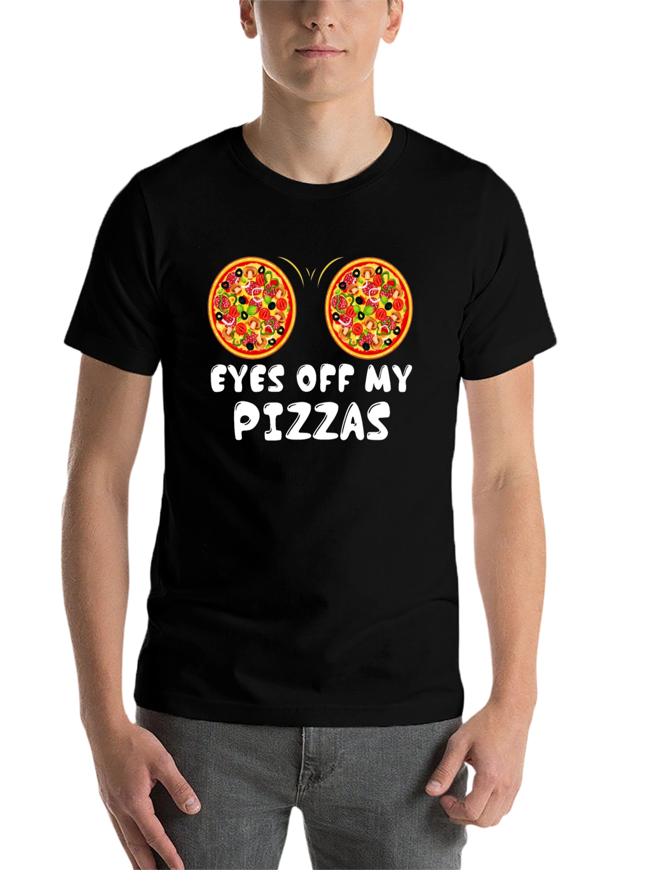 Black Funny Pizza T-Shirt - Eyes Off My Pizzas view 7