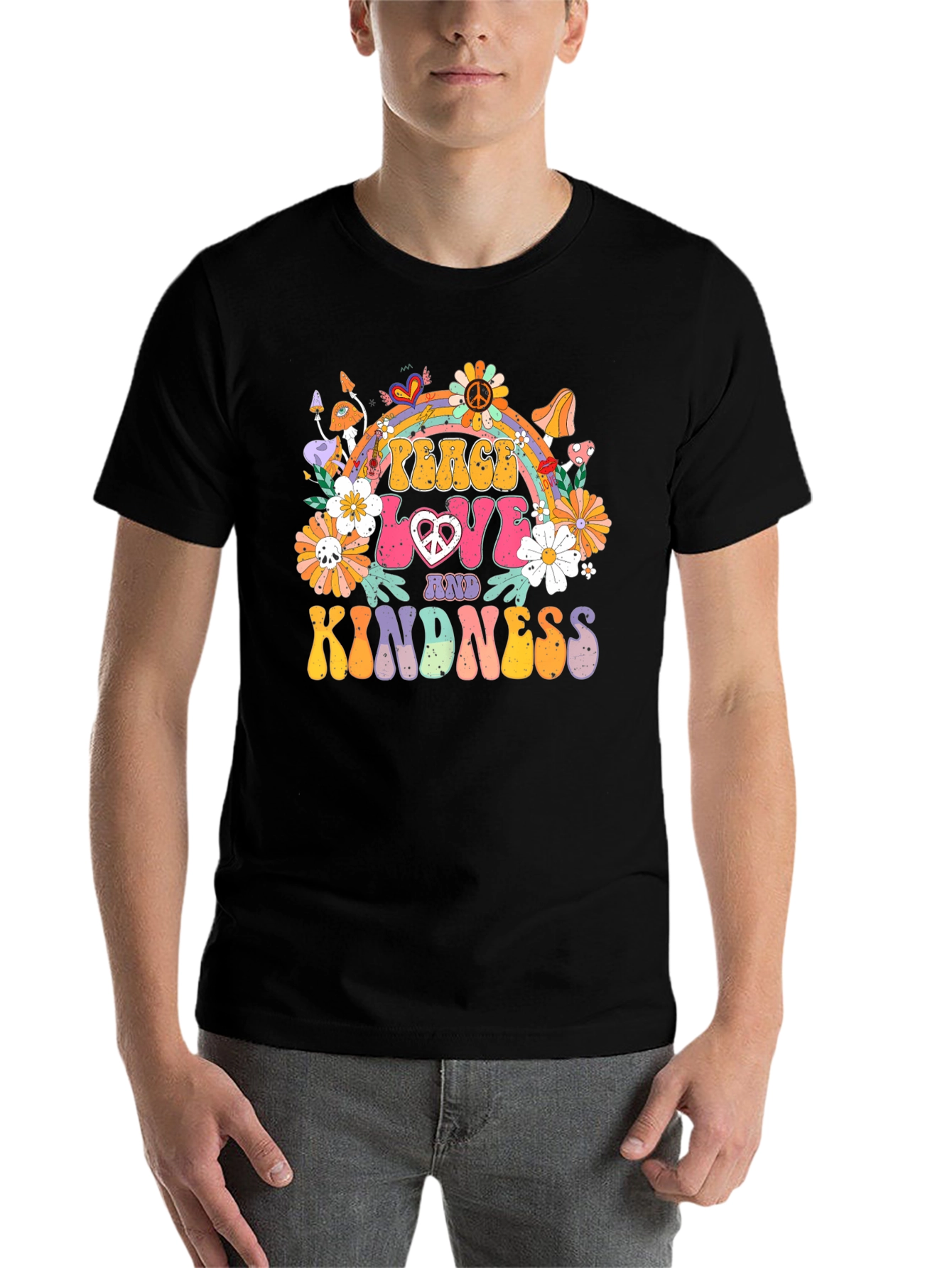 Black Peace Love Kindness Retro Graphic Tee view 7