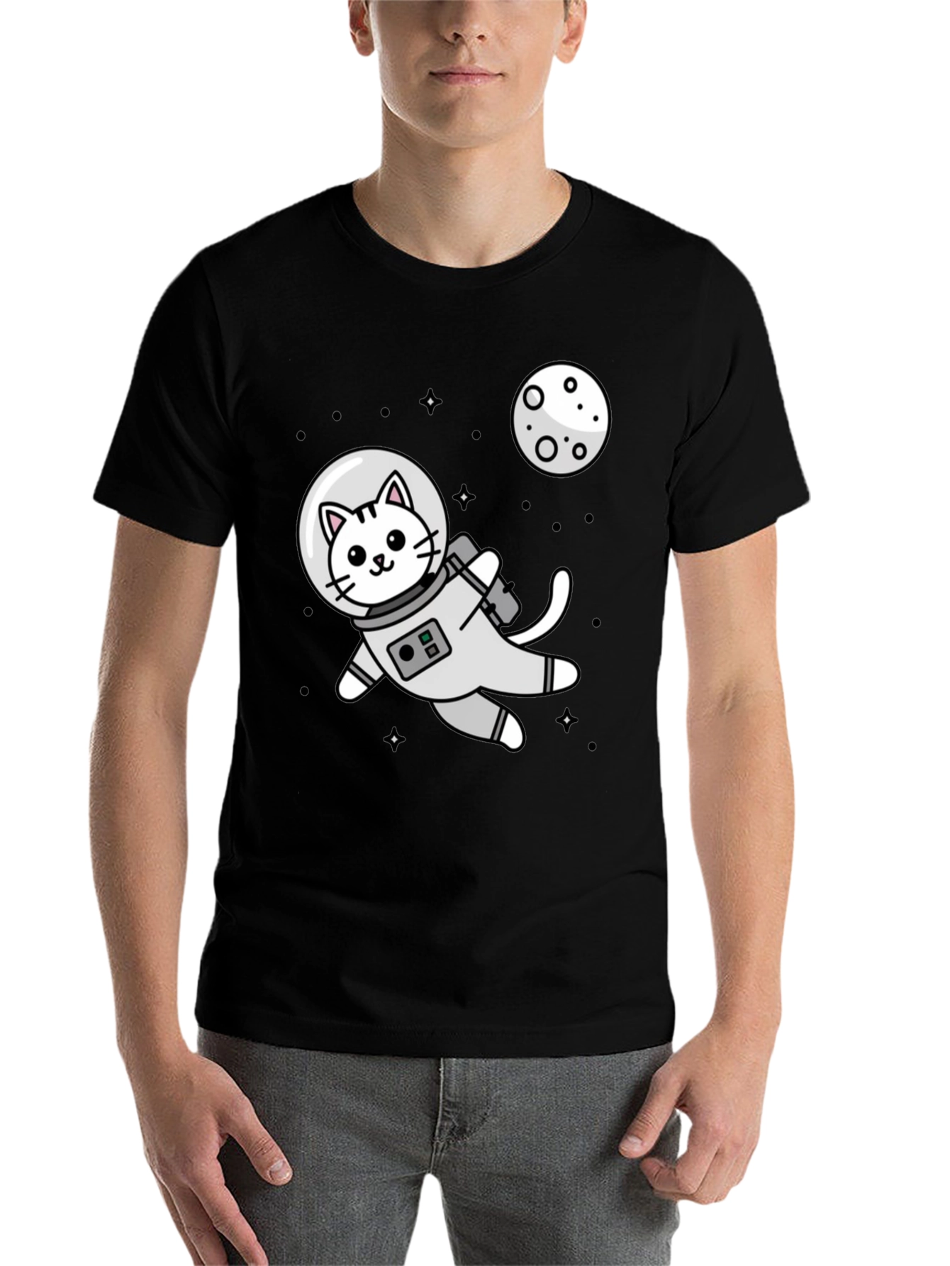 Black Astronaut Cat Graphic T-Shirt - Space Kitten Tee view 7