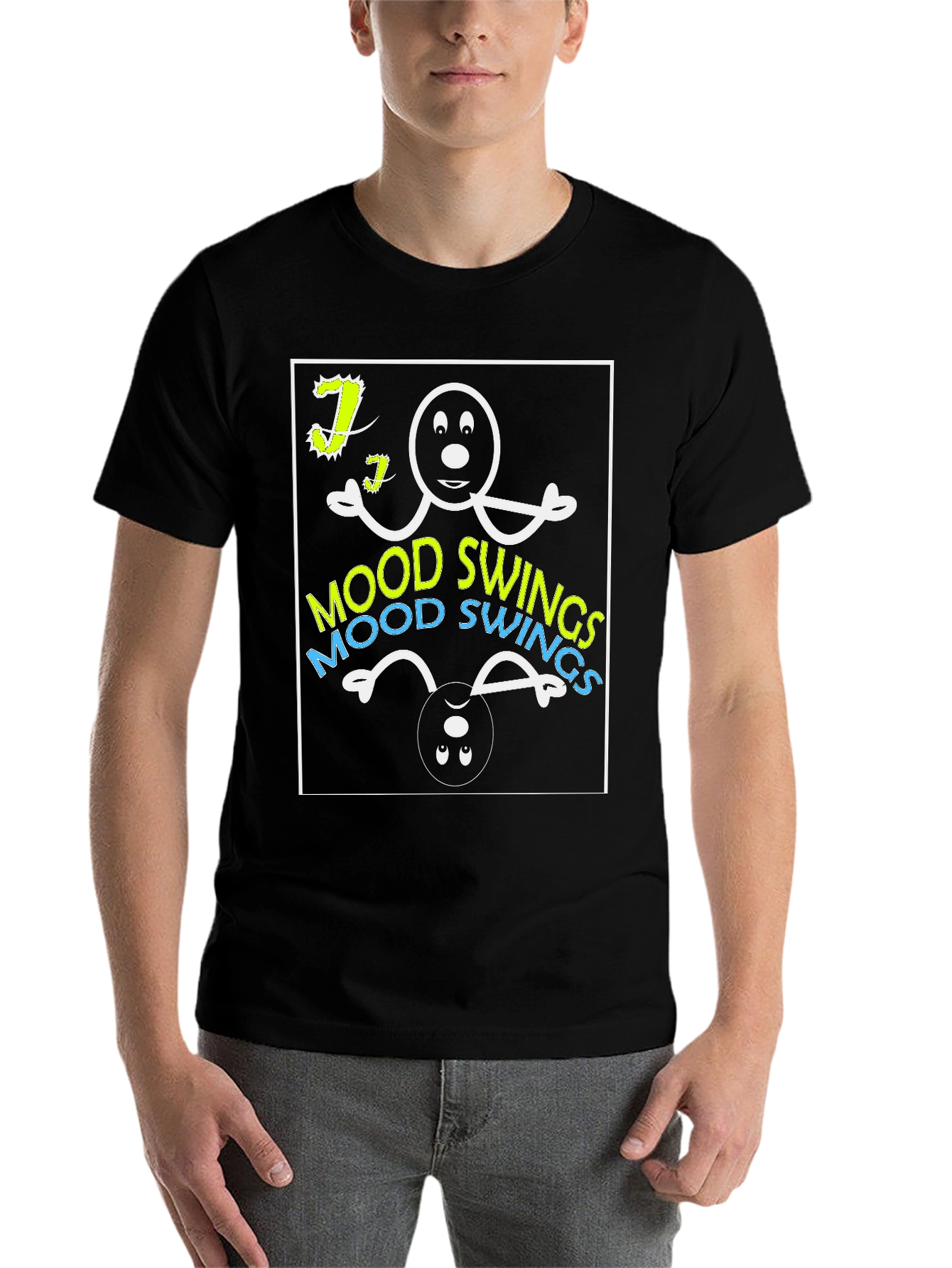 Black Mood Swings Graphic Tee - Black Cotton T-Shirt view 7
