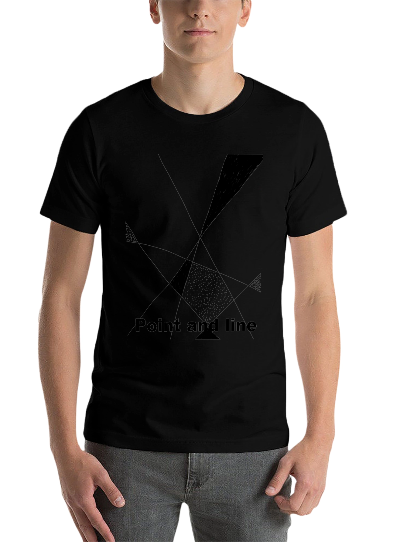 Black Abstract Geometric Black Tee - Point and Line Design view 7