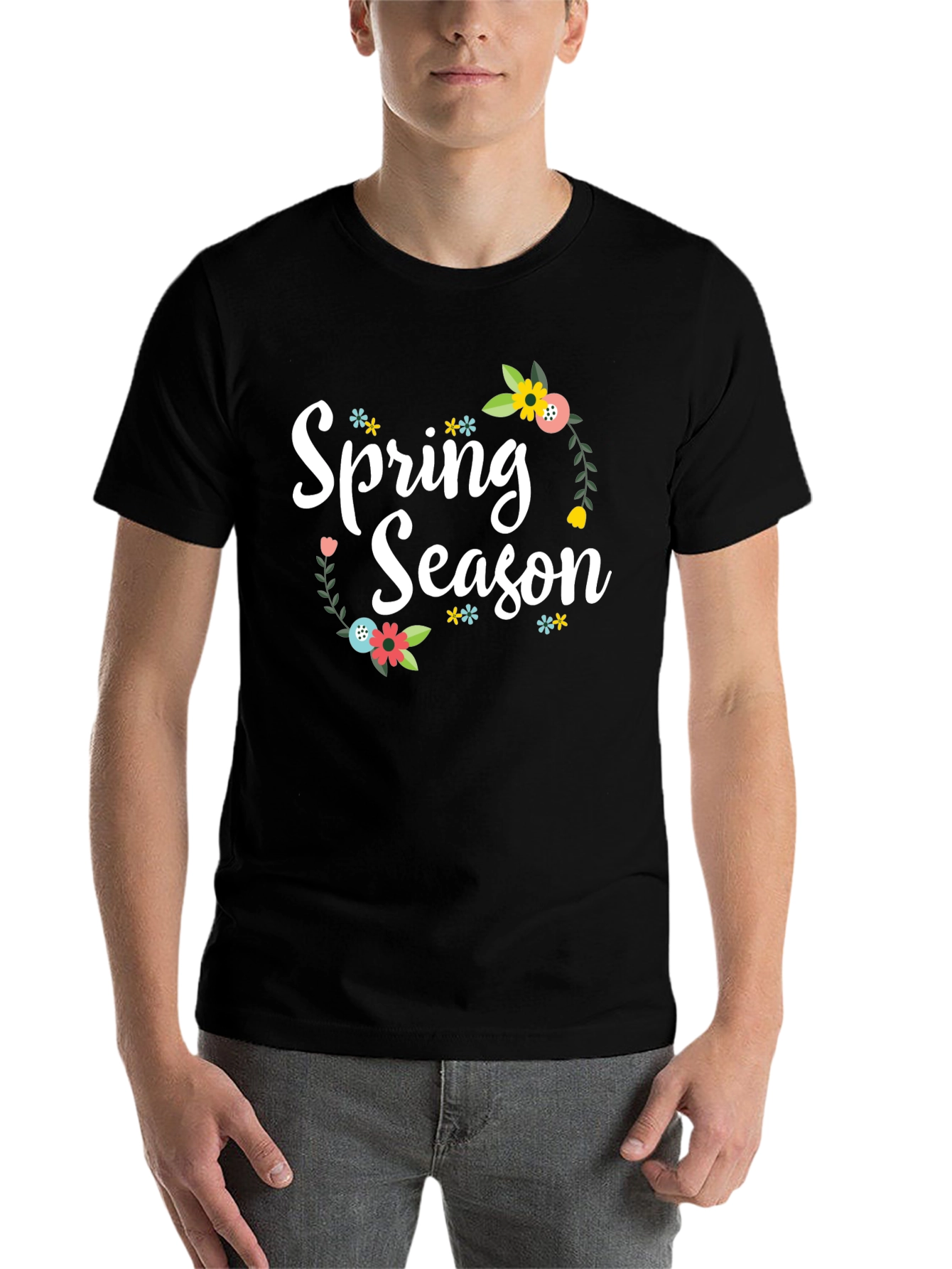 Black Spring Season Floral T-Shirt view 7