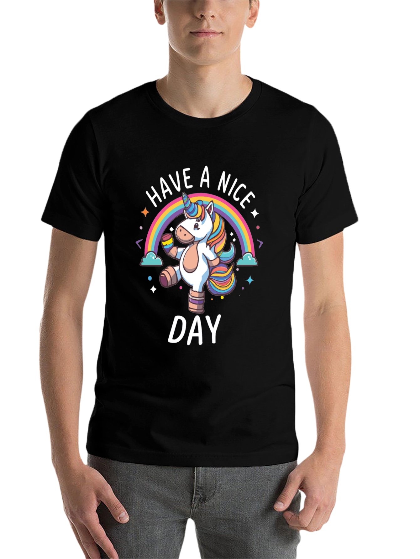 Black Unicorn Rainbow Graphic T-Shirt - Have A Nice Day view 7
