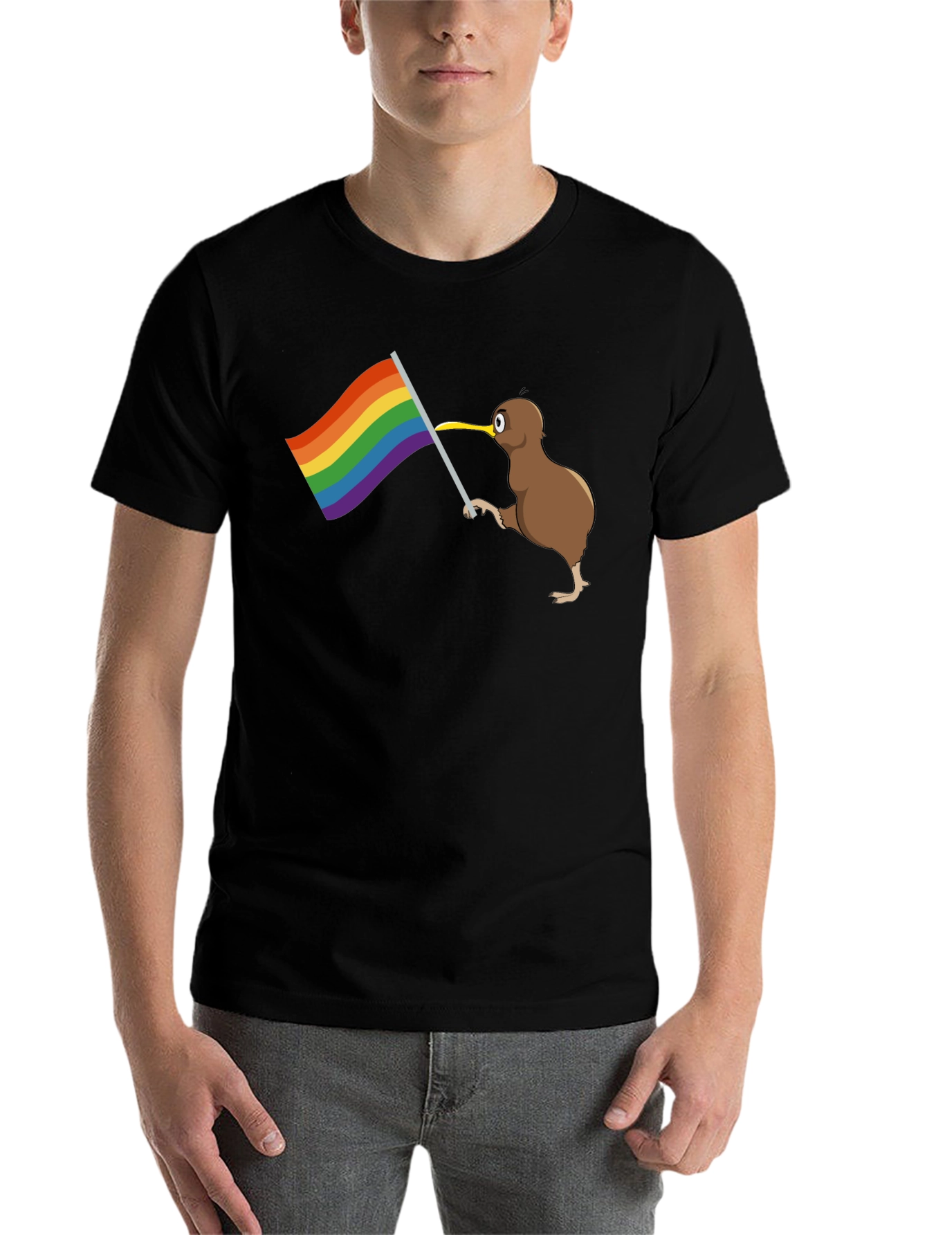Black Kiwi Bird Pride Flag Graphic Tee view 7