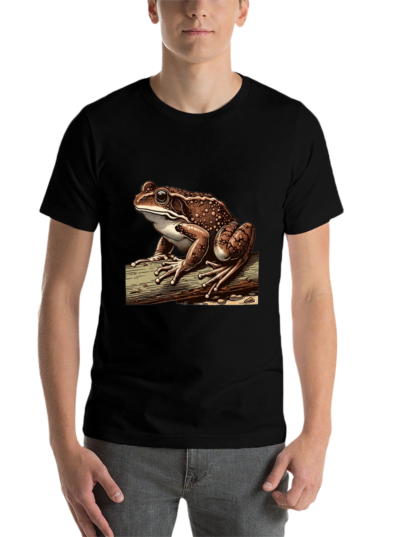 Black Frog Graphic Print Tee - Cool Nature Lover's Shirt view 7