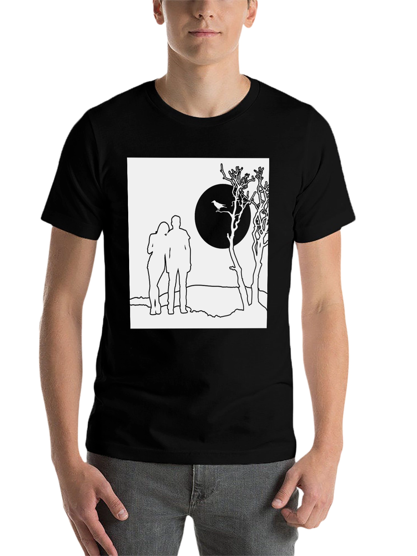Black Couple Silhouette Graphic Tee - Black Unisex T-Shirt view 7