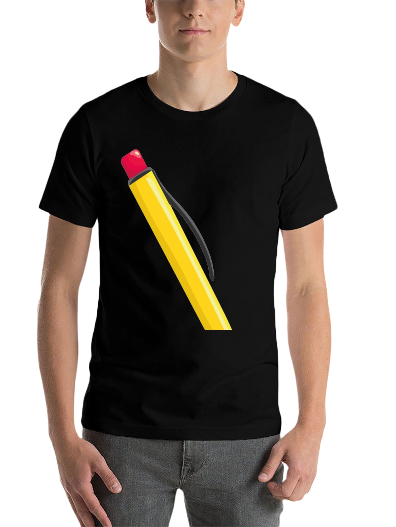 Black Pencil Graphic Tee - Black Cotton Casual Wear view 7