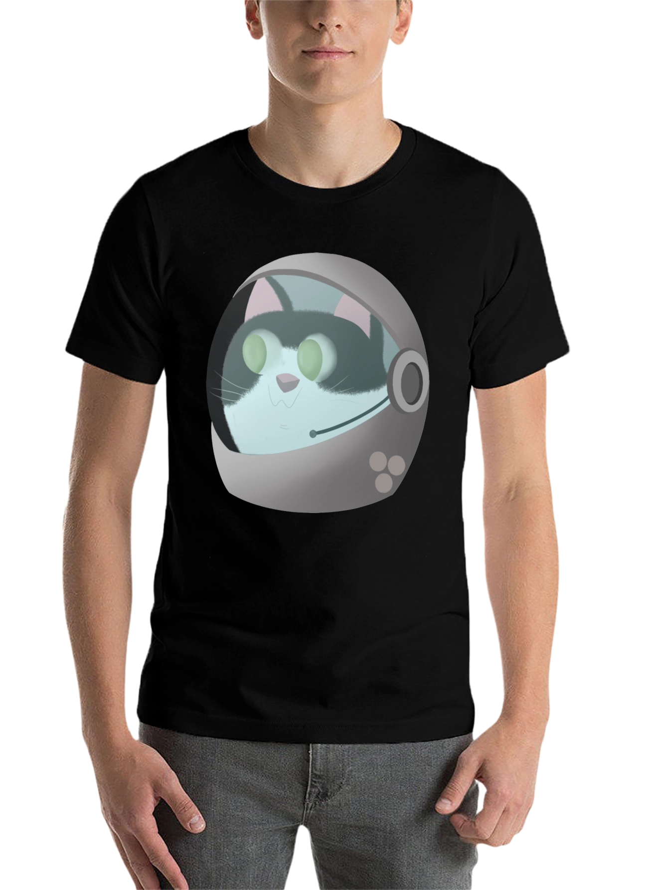 Black Astronaut Cat Graphic T-Shirt - Black Crew Neck Tee view 7