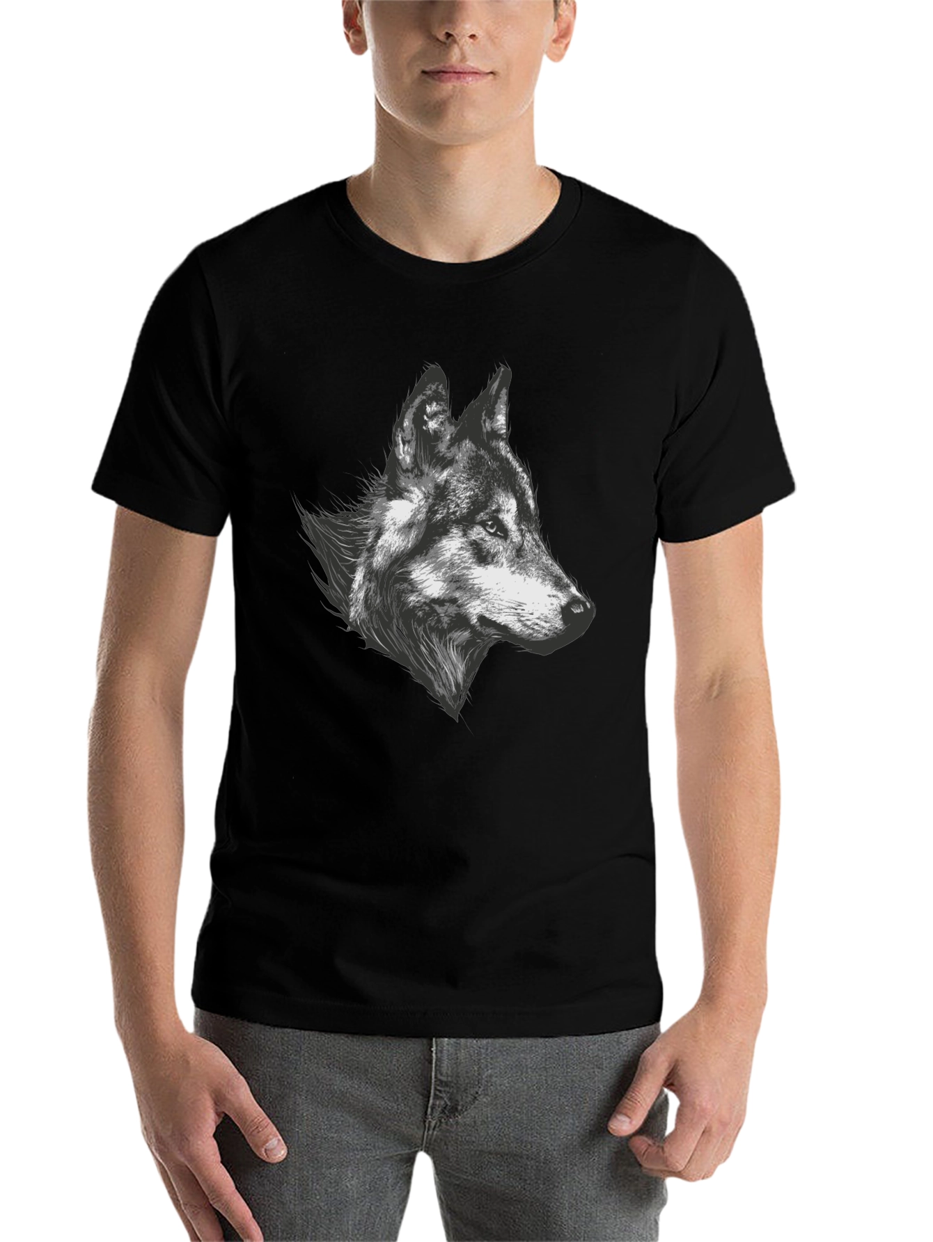 Black Wolf Graphic Tee - Black Cotton Blend T-Shirt view 7