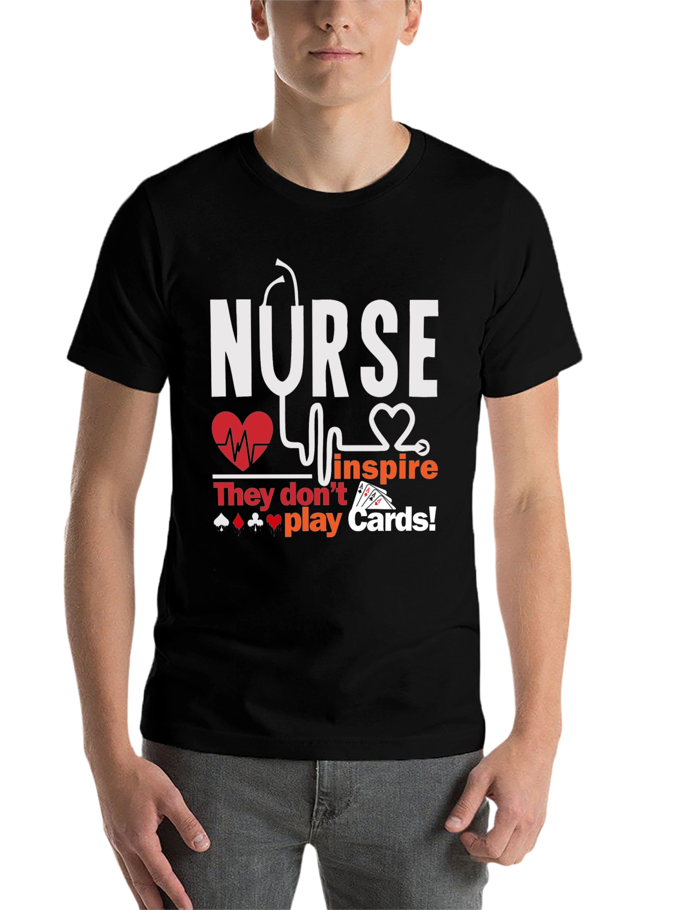 Black Nurse Inspire T-Shirt - Playing Card Design view 7