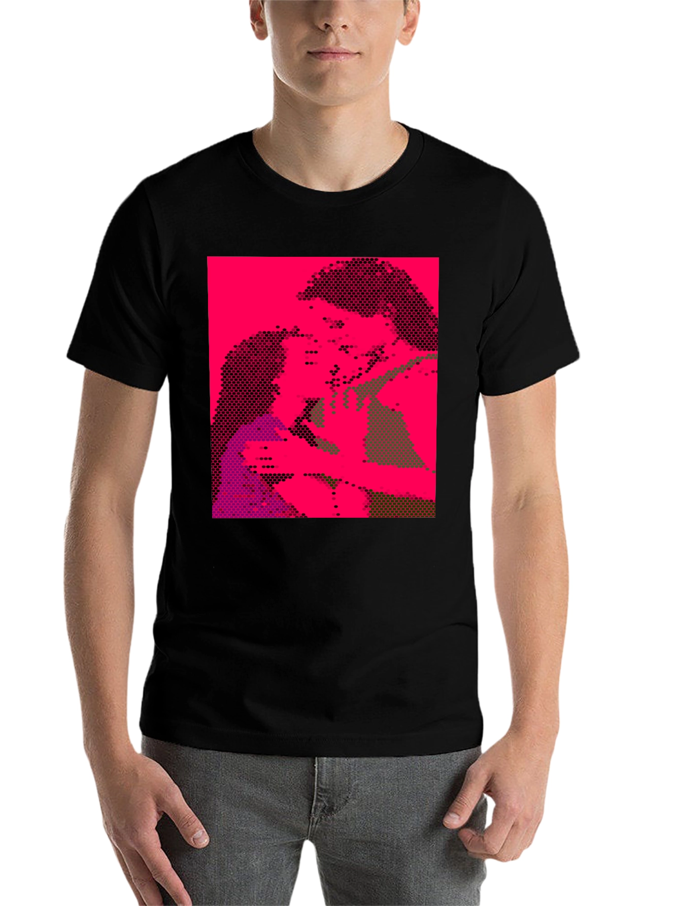 Black Pixelated Pop Art Graphic Tee - Black Unisex T-Shirt view 7