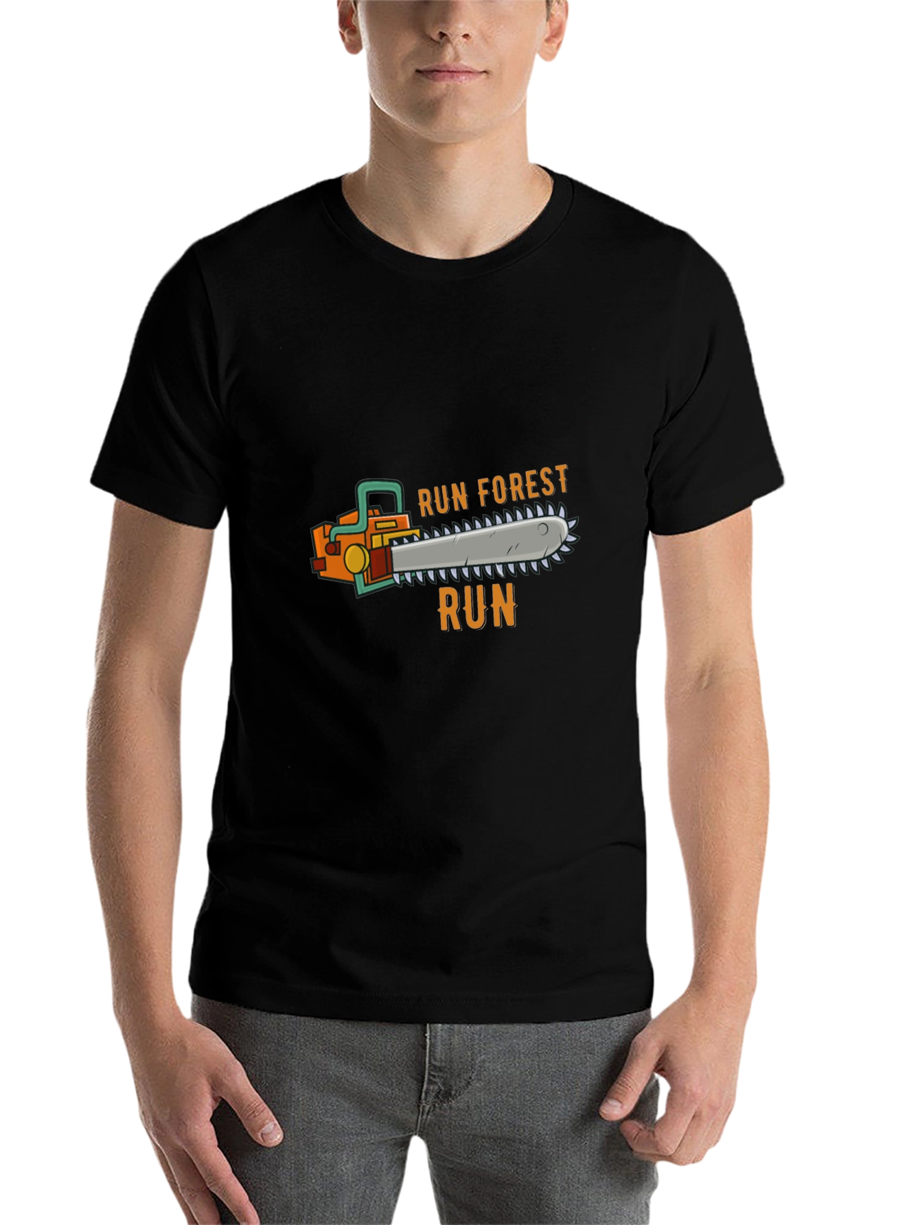 Black Run Forest Run Chainsaw T-Shirt - Novelty Tee view 7