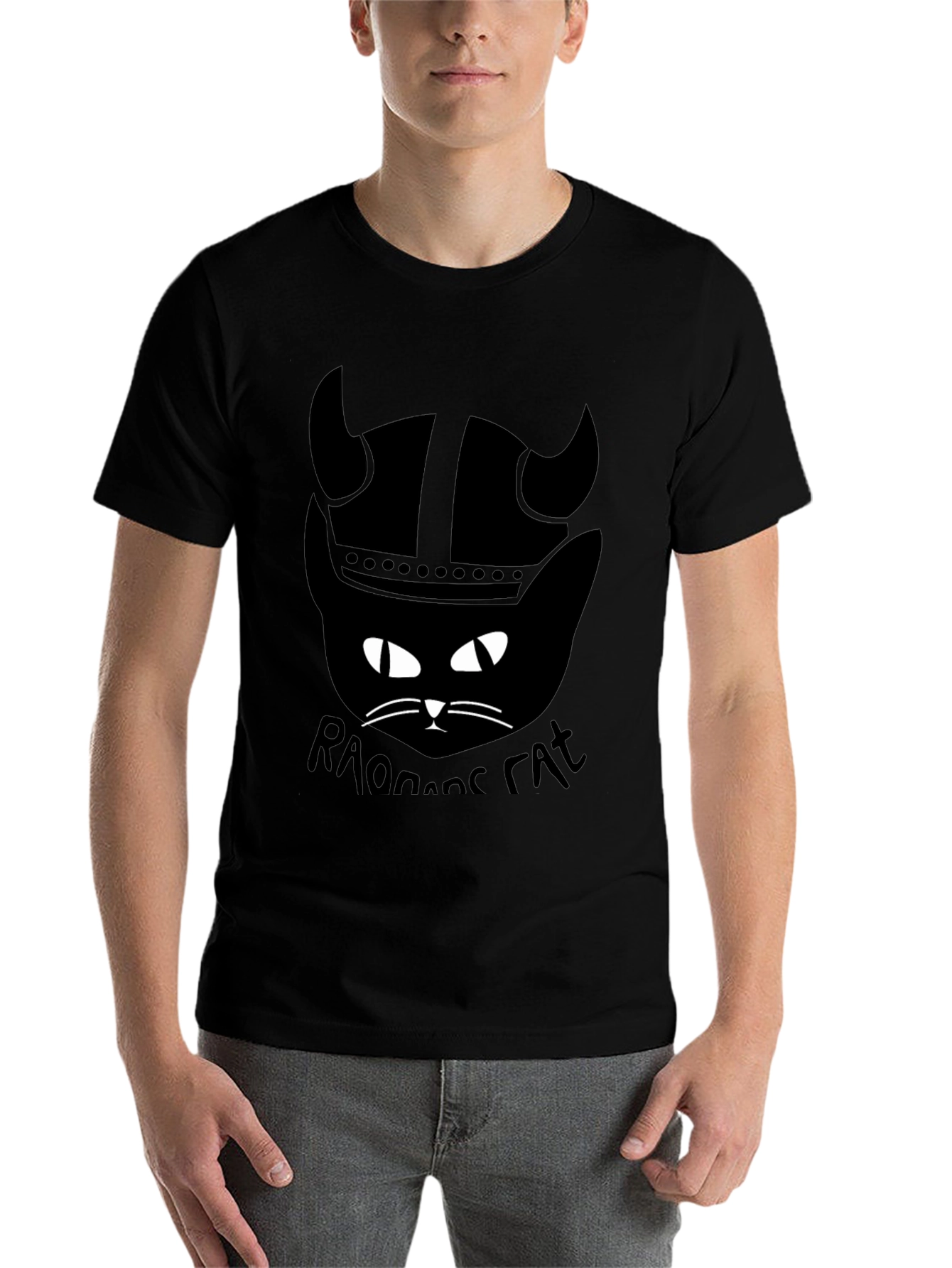 Black Viking Cat T-Shirt - Raonoane Cat - Black Cotton Tee view 7