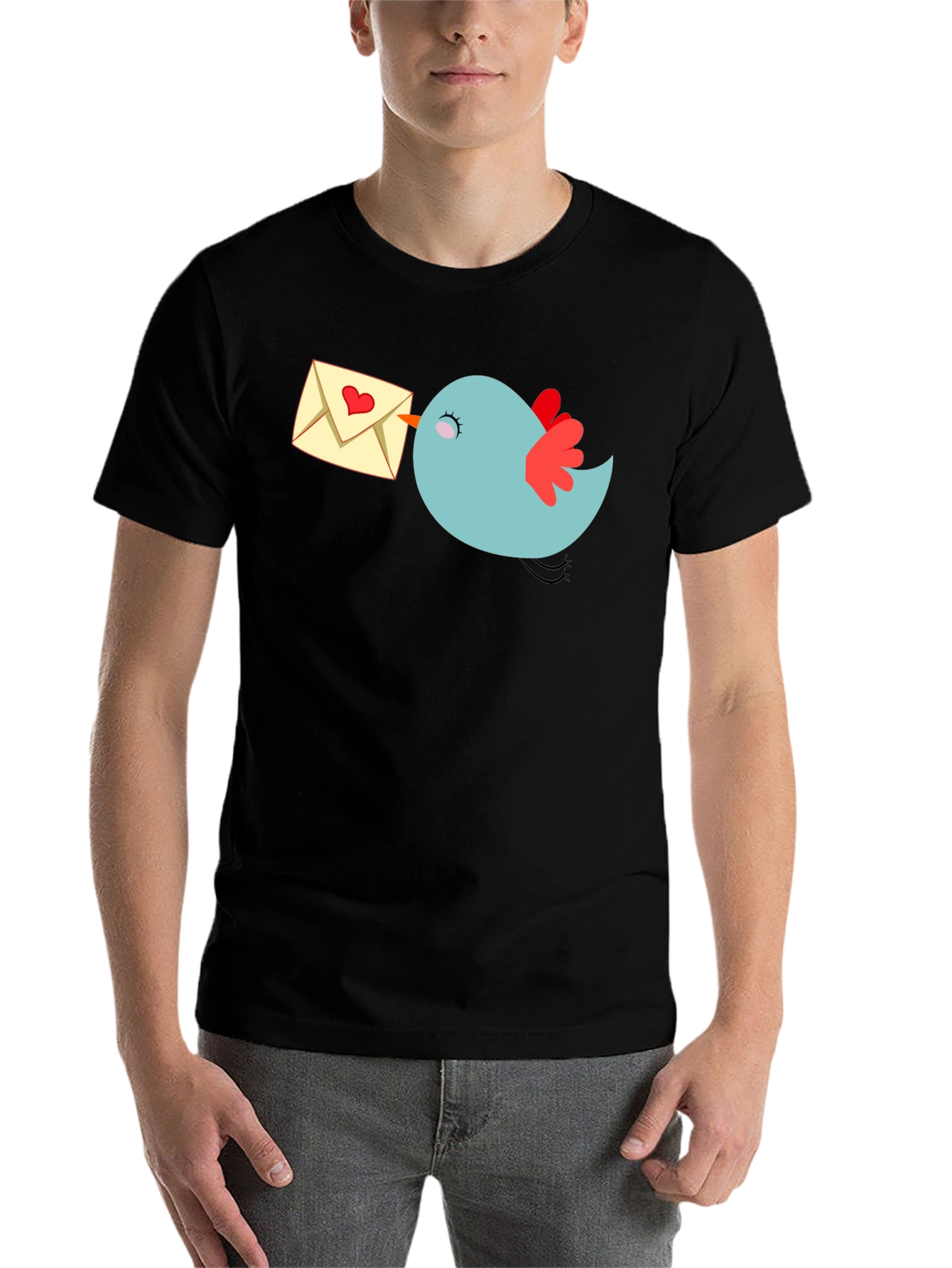 Black Cute Bird Love Letter Graphic Tee - Black view 7