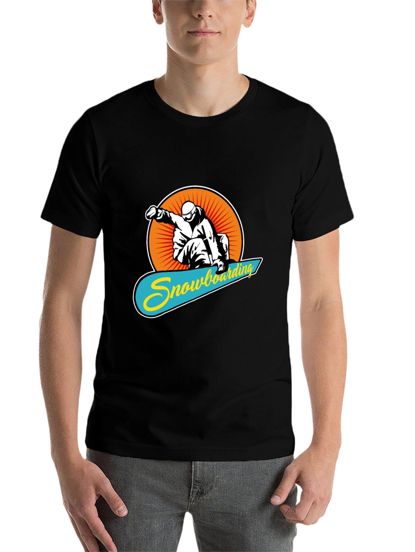Black Snowboarding Graphic Tee - Black Crew Neck T-Shirt view 7