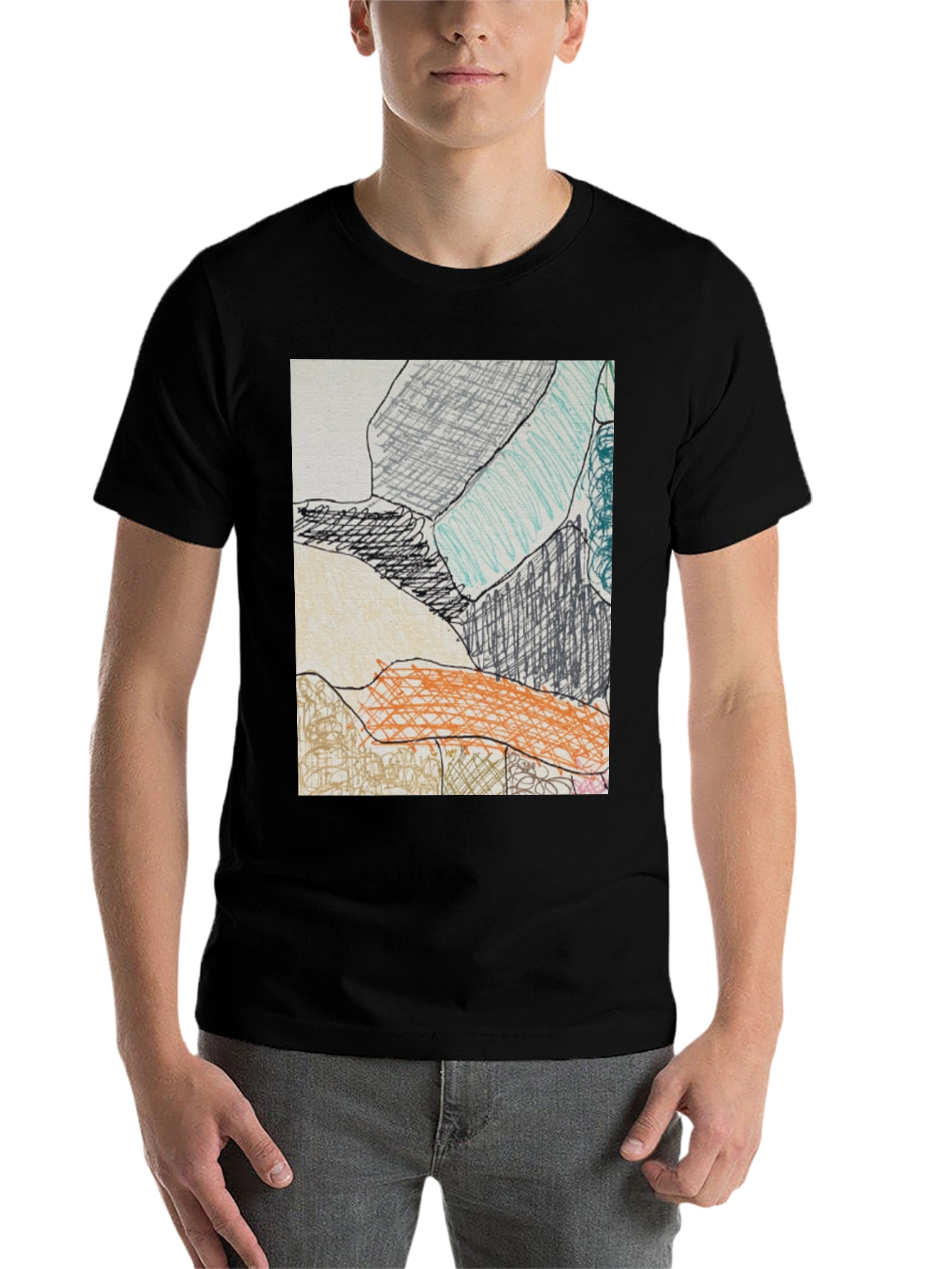 Black Abstract Art Print Black T-Shirt view 7