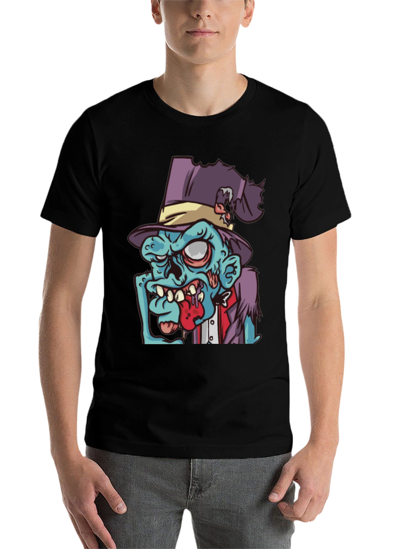 Black Zombie Cartoon Graphic T-Shirt - Black view 7