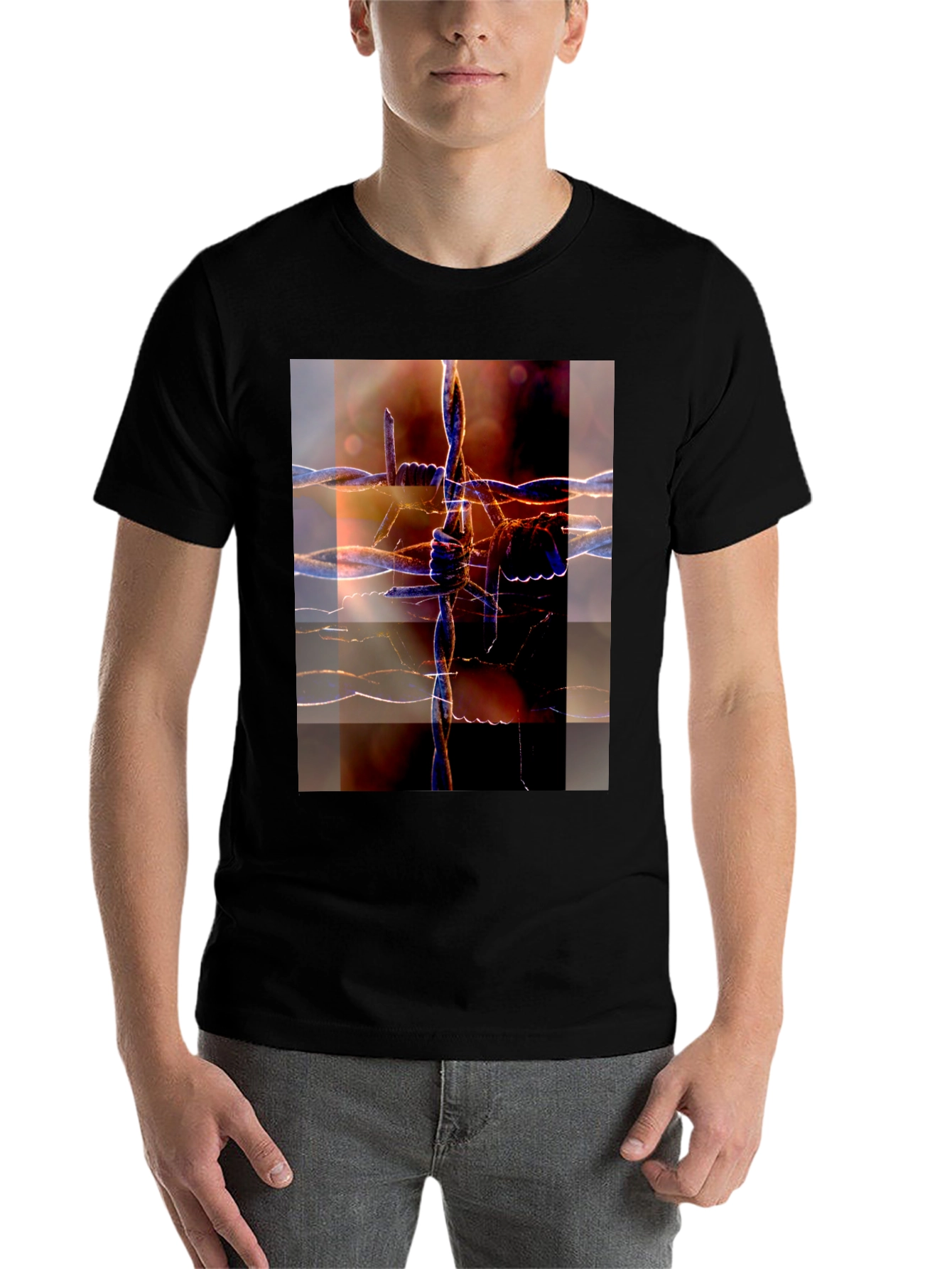 Black Barbed Wire Graphic Tee - Abstract Design view 7