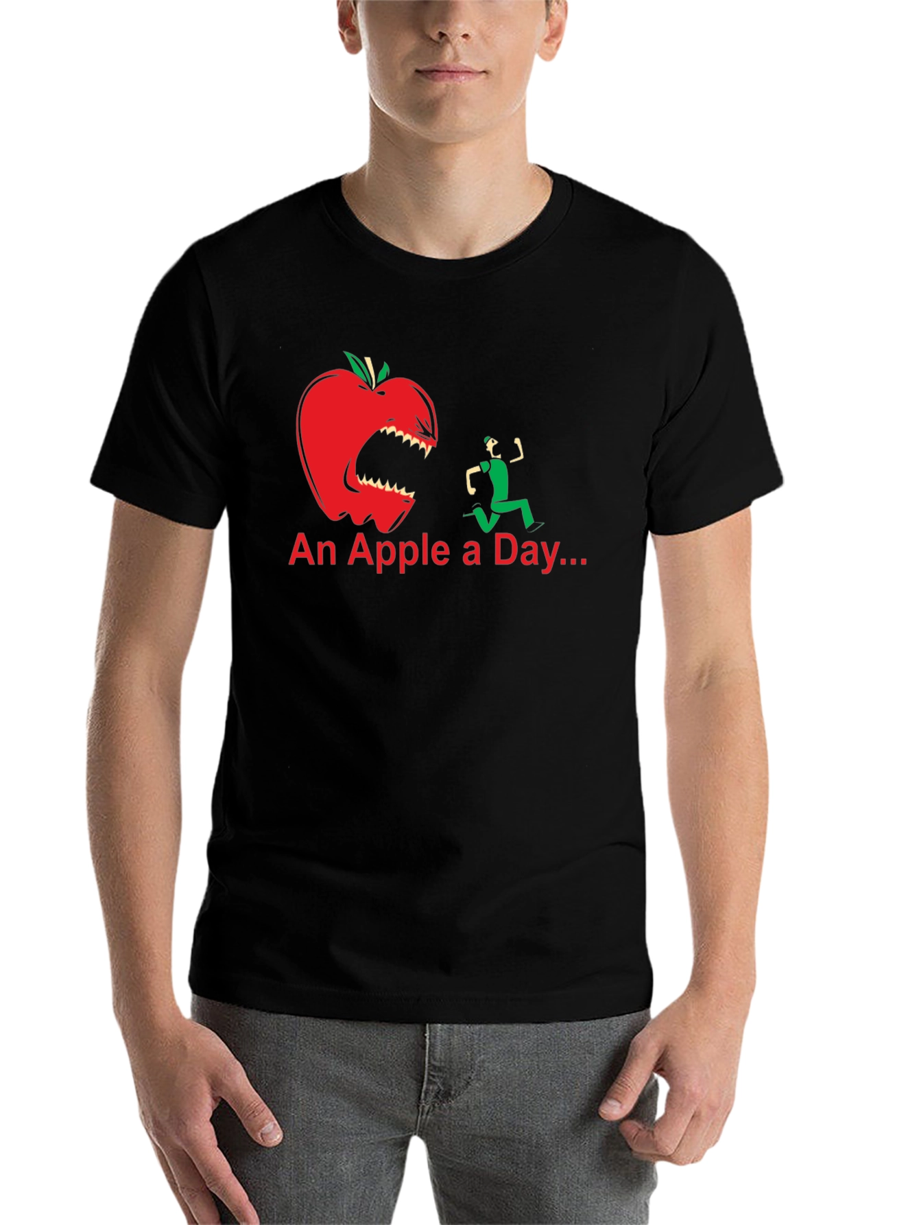 Black An Apple a Day Funny Graphic T-Shirt view 7