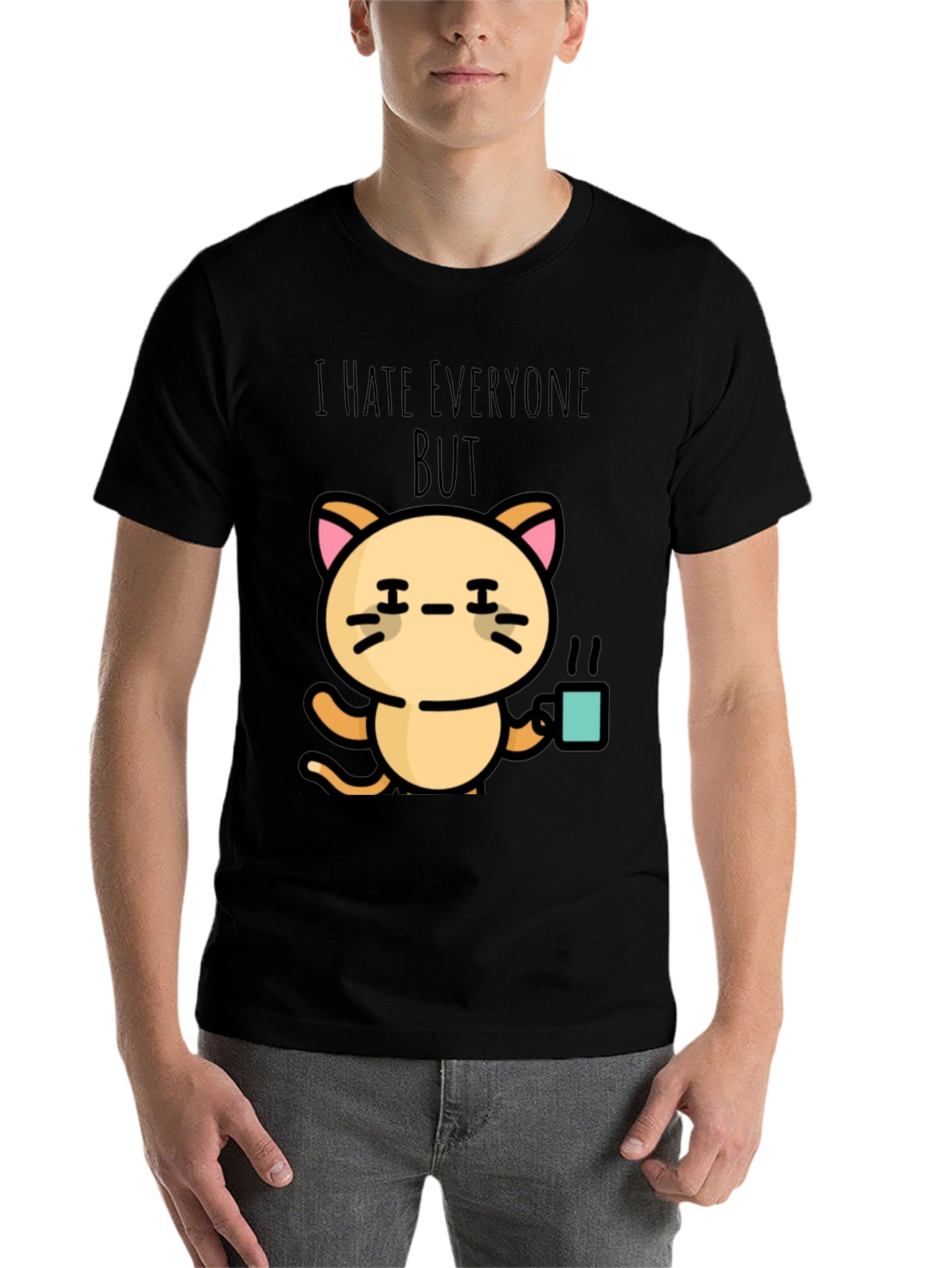 Black I Hate Everyone But Cat T-Shirt view 7