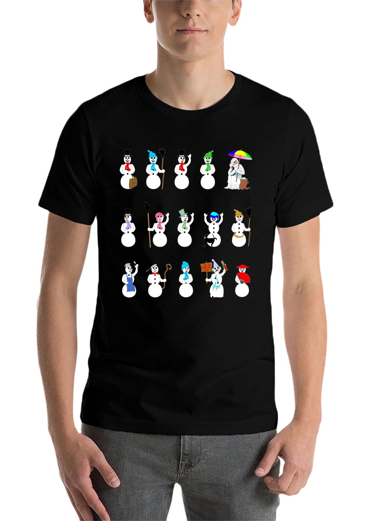Black Novelty Snowman Graphic T-Shirt view 7