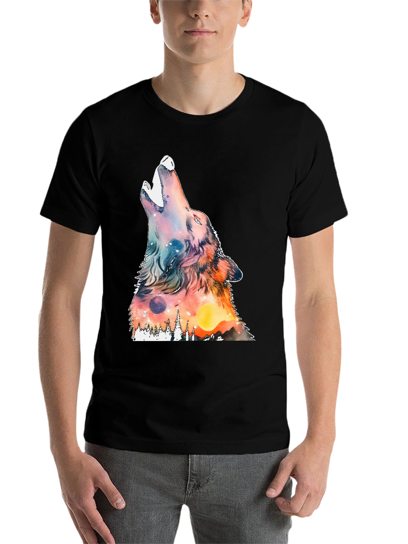 Black Wolf Howling Graphic Print Tee view 7