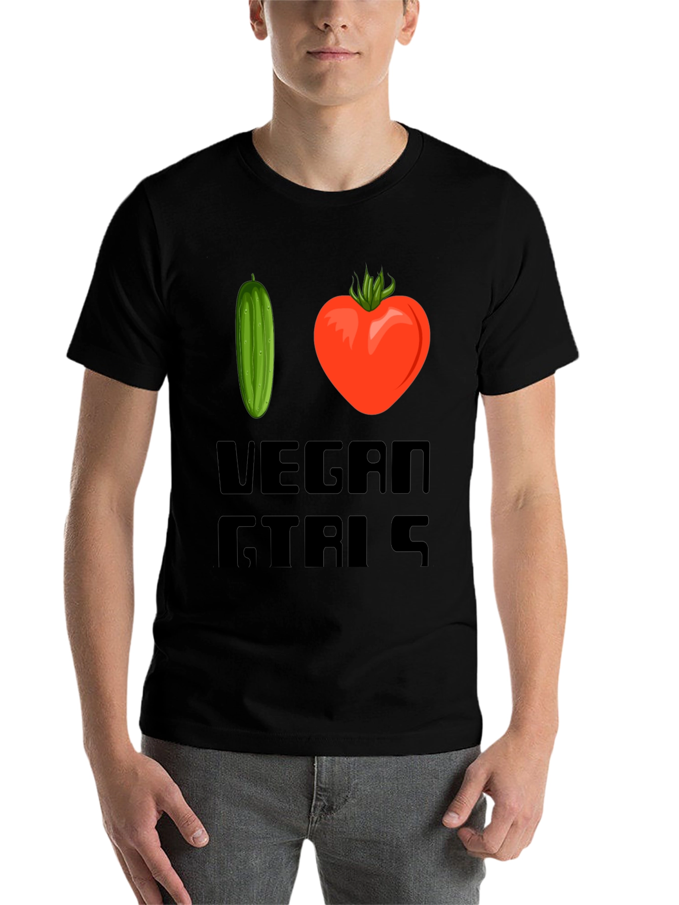Black I Love Vegan Girls T-Shirt view 7
