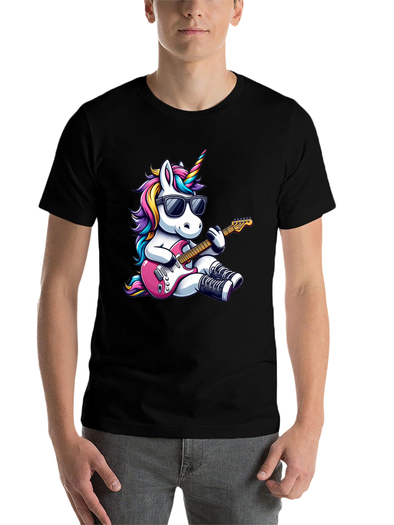 Black Unicorn Guitarist Black T-Shirt view 7