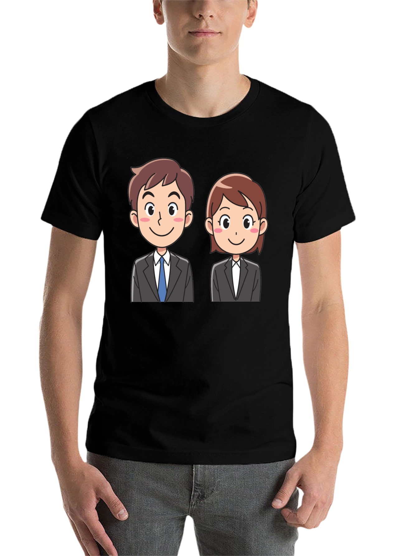 Black Cartoon Business Duo Black T-Shirt view 7