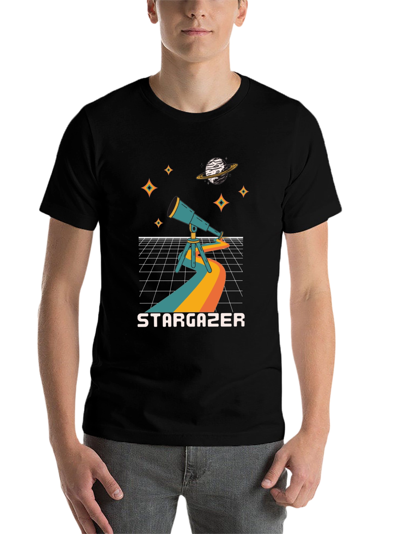 Black Stargazer Graphic Tee - Cosmic Telescope Design view 7
