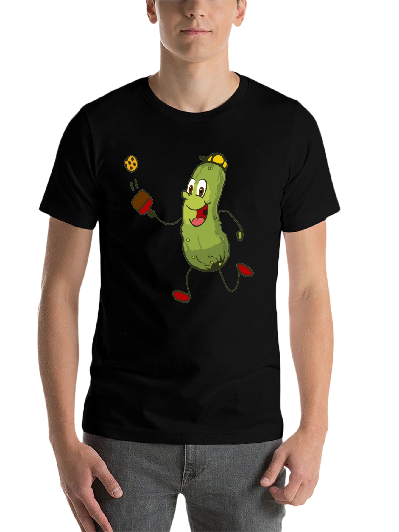 Black Pickleball Pickle T-Shirt - Funny Cartoon Player Tee view 7