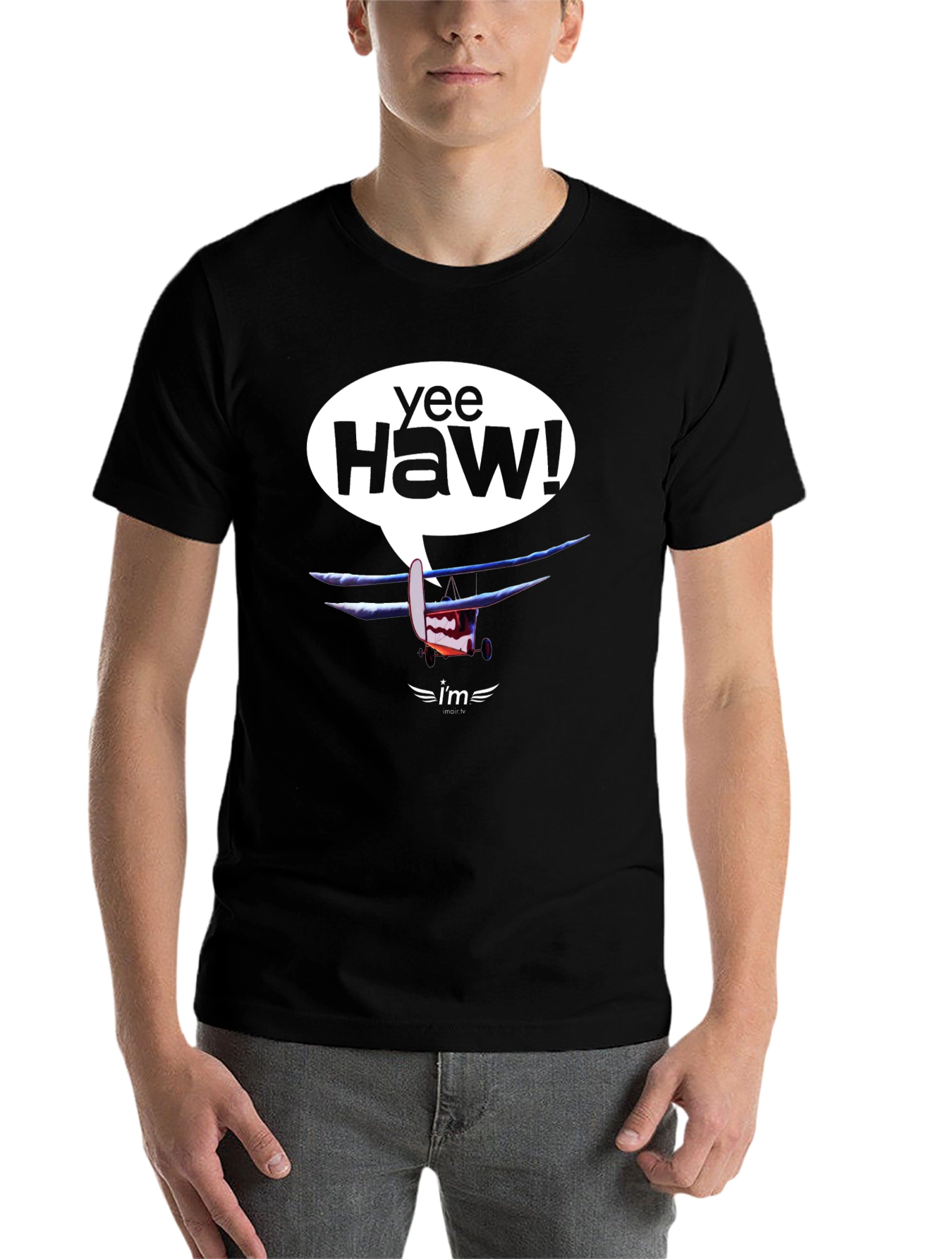 Black Yee Haw! Cartoon Airplane Graphic Tee view 7
