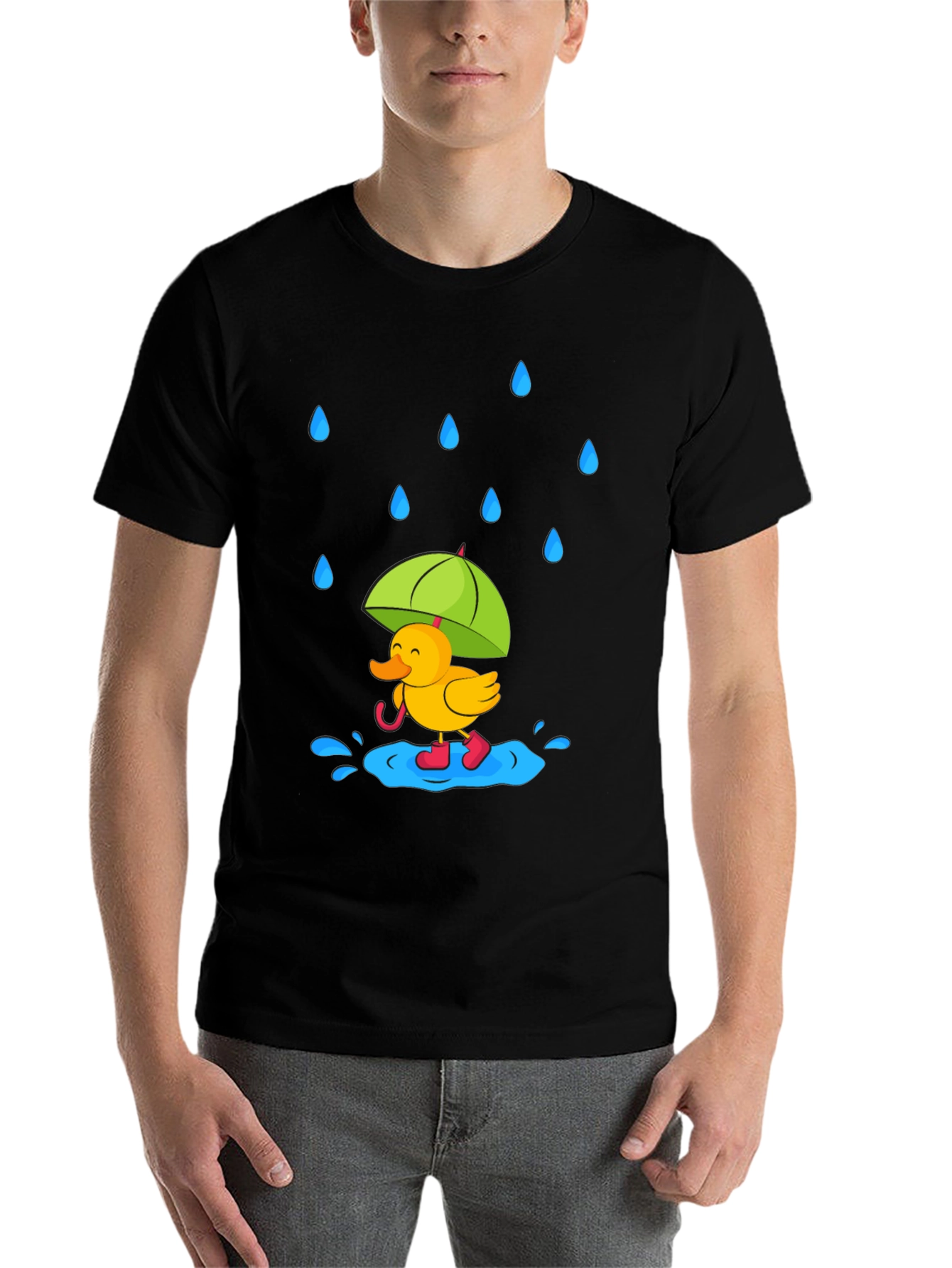 Black Rainy Day Duck T-Shirt - Cute Cartoon Graphic Tee view 7