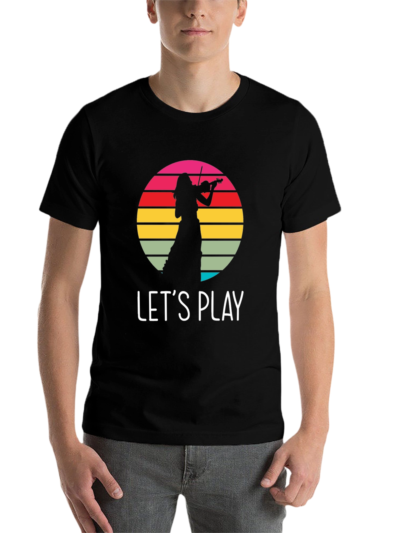 Black Violin Player Retro Sunset Black T-Shirt view 7
