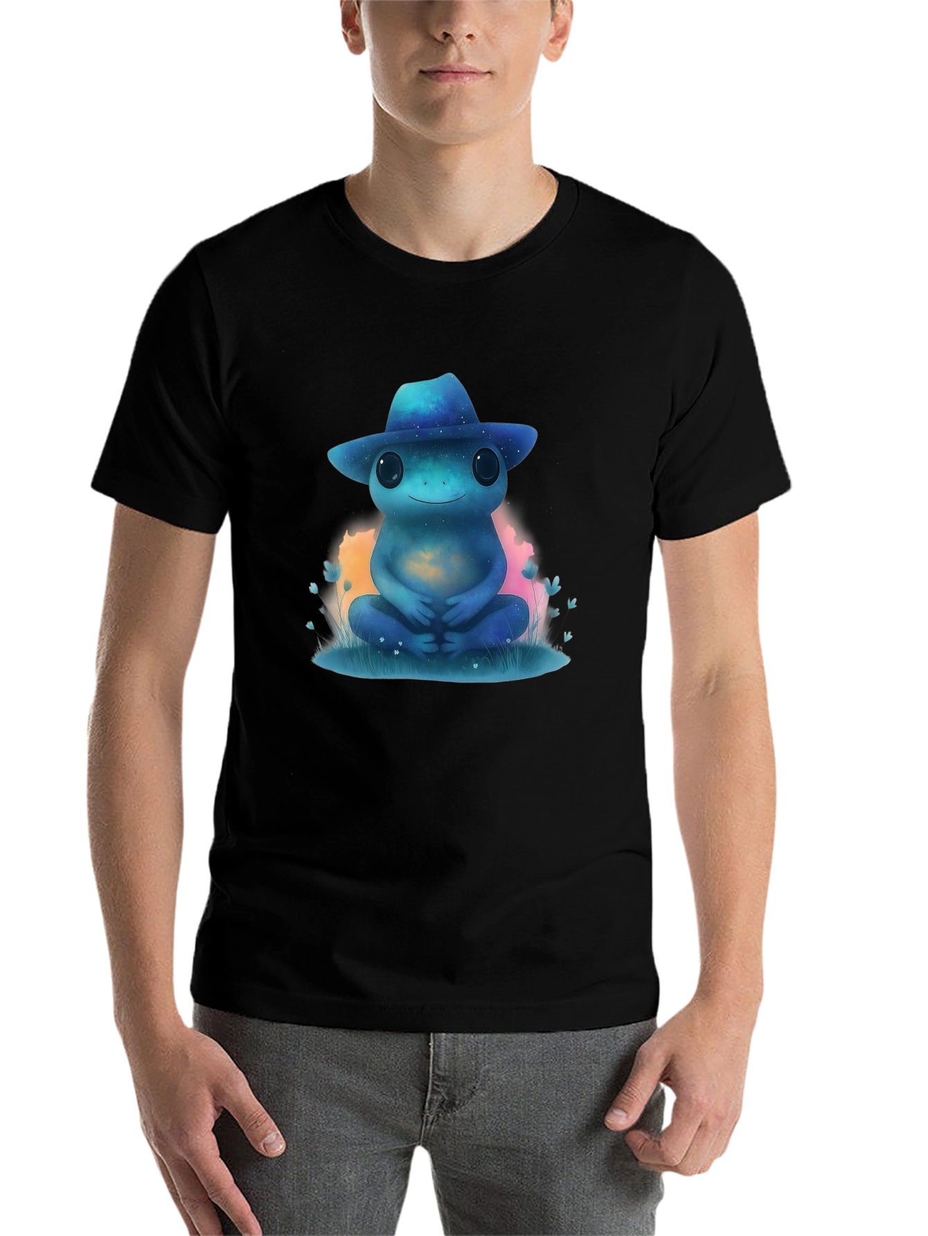Black Cosmic Frog T-Shirt - Galaxy Hat Design view 7