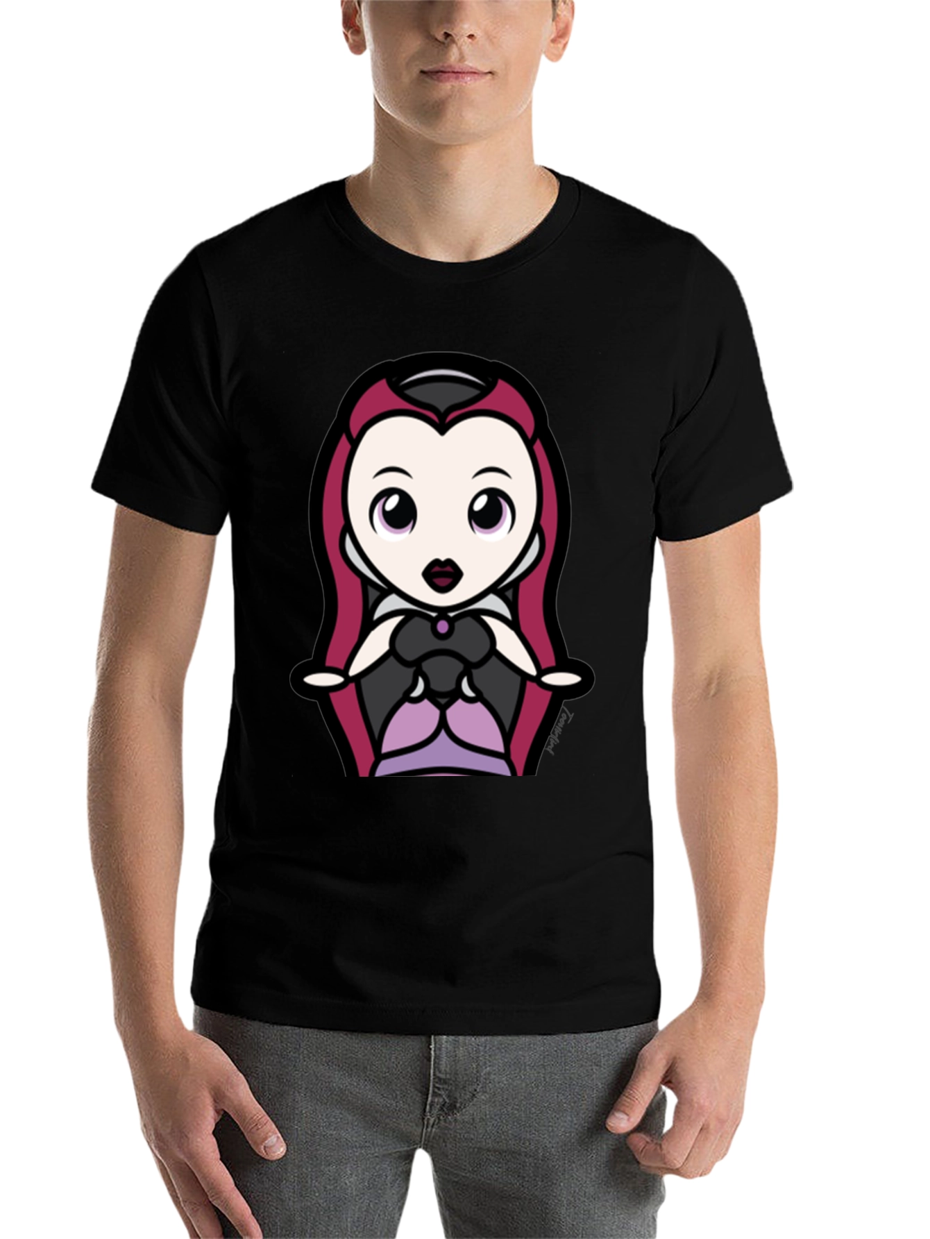Black Cute Cartoon Villain Tee - Black Cotton view 7