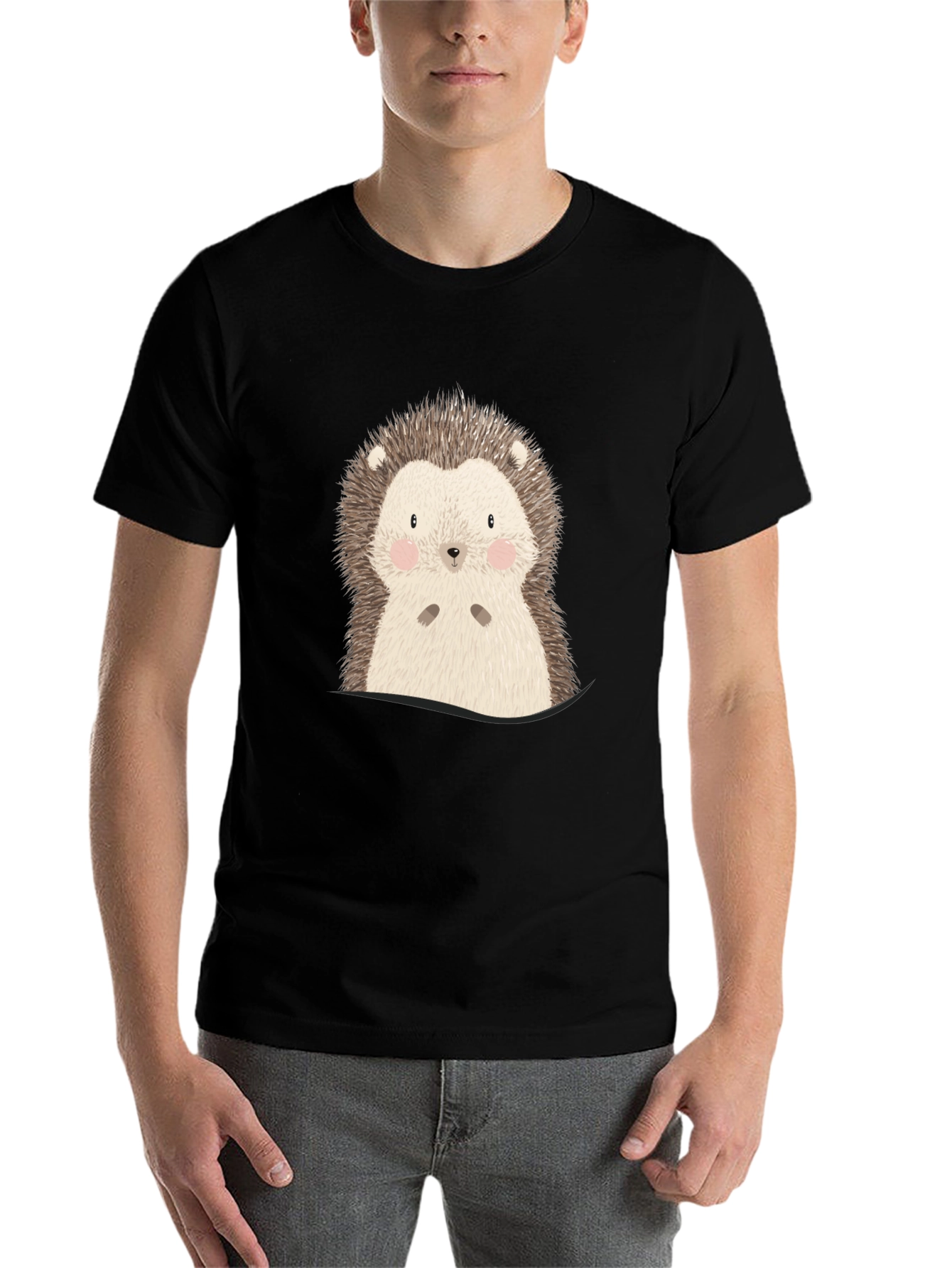 Black Cute Hedgehog Graphic Tee - Soft Cotton Blend view 7