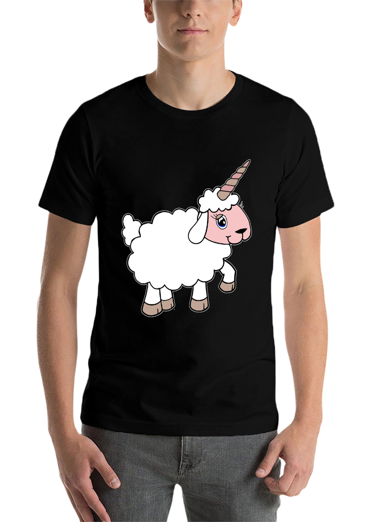 Black Unicorn Sheep Graphic Tee - Black Cotton T-Shirt view 7