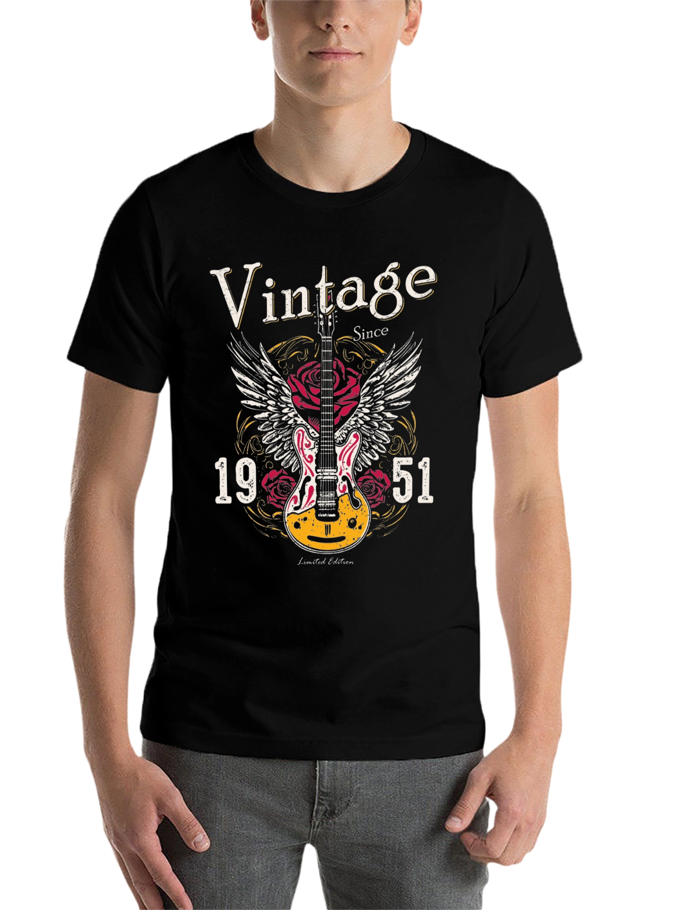 Black Vintage 1951 Guitar T-Shirt view 7