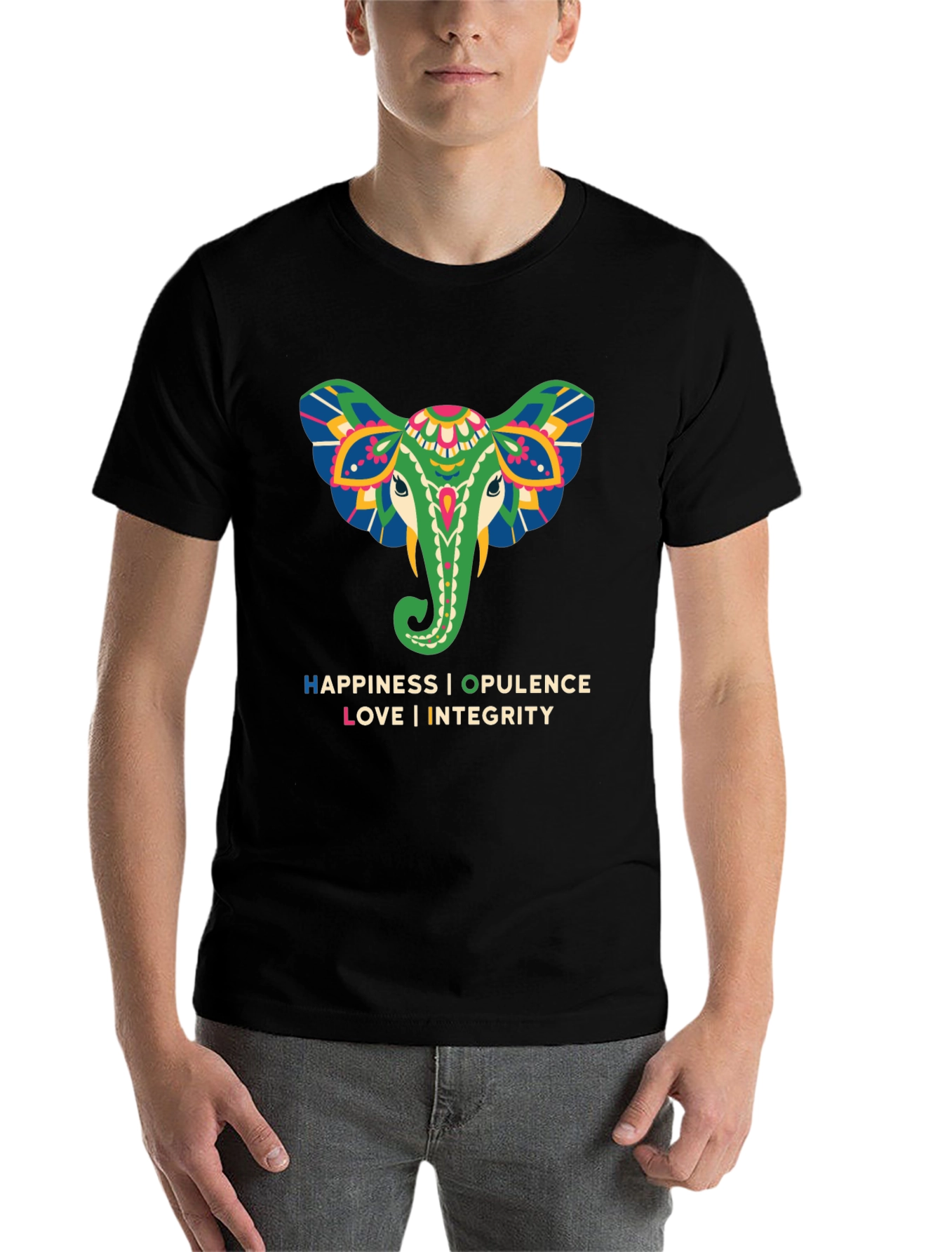Black Elephant Graphic Tee: Happiness, Opulence, Love & Integrity view 7