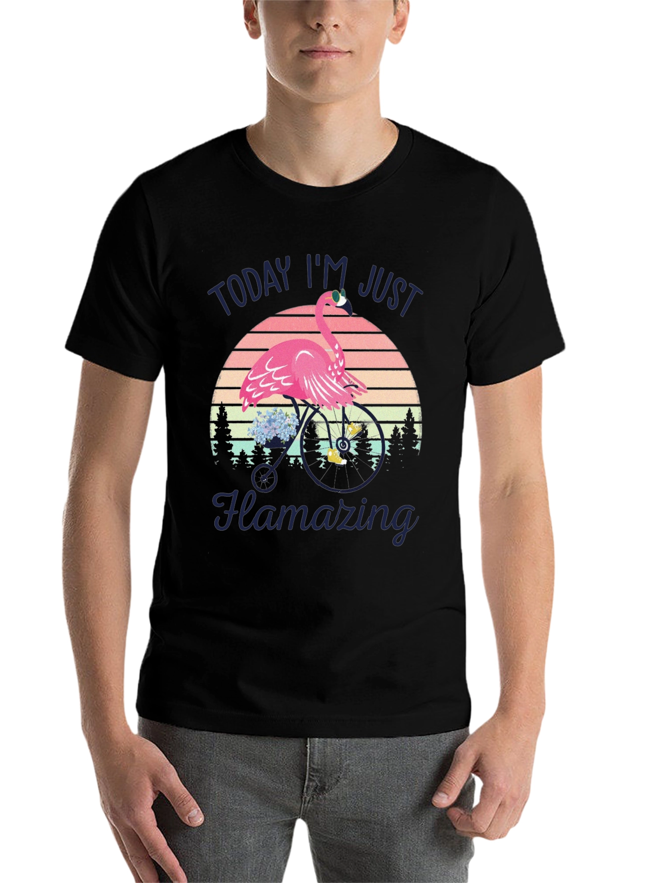 Black Flamazing Flamingo on Bike T-Shirt - Quirky Graphic Tee view 7