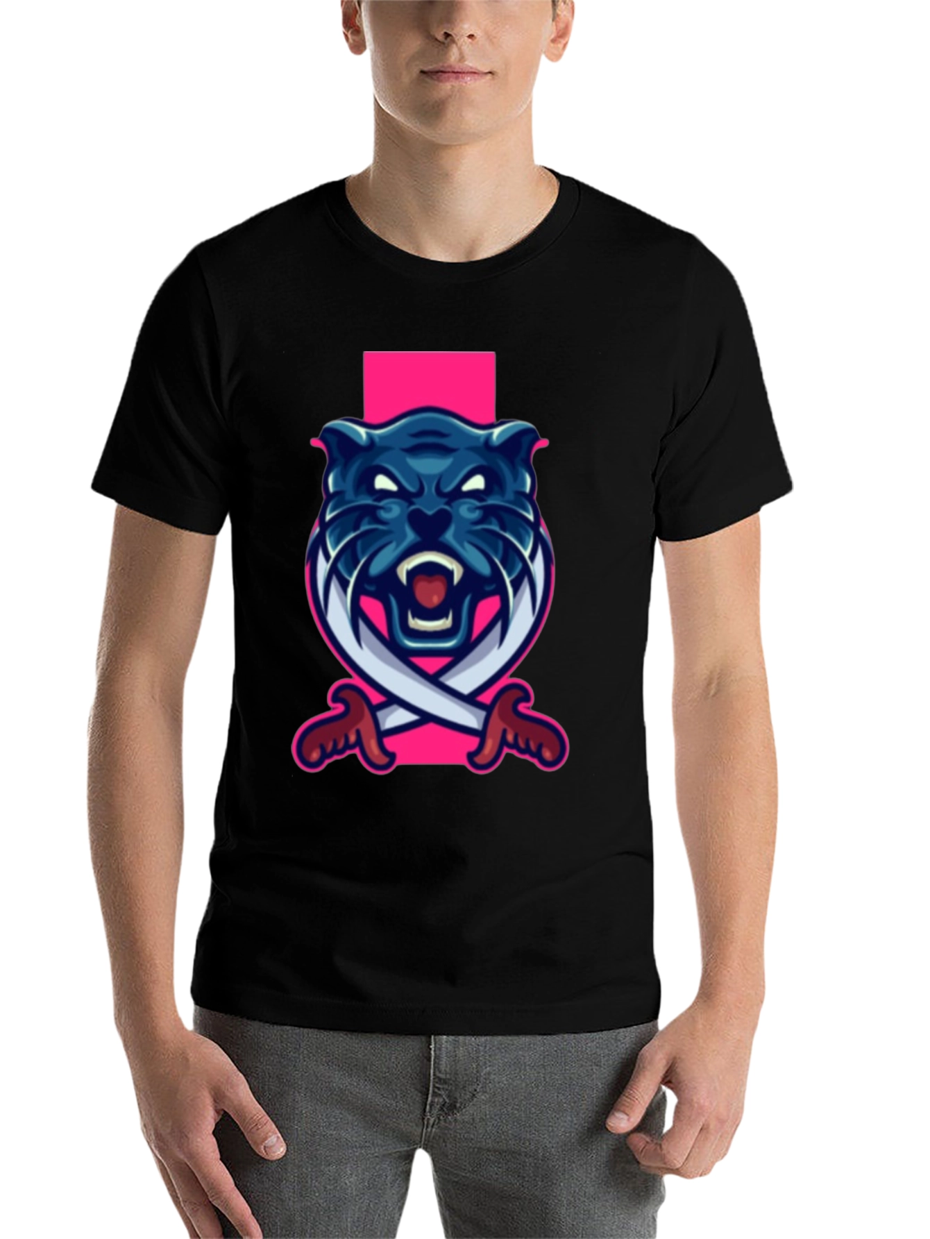 Black Black T-Shirt with Blue Panther Sword Graphic view 7